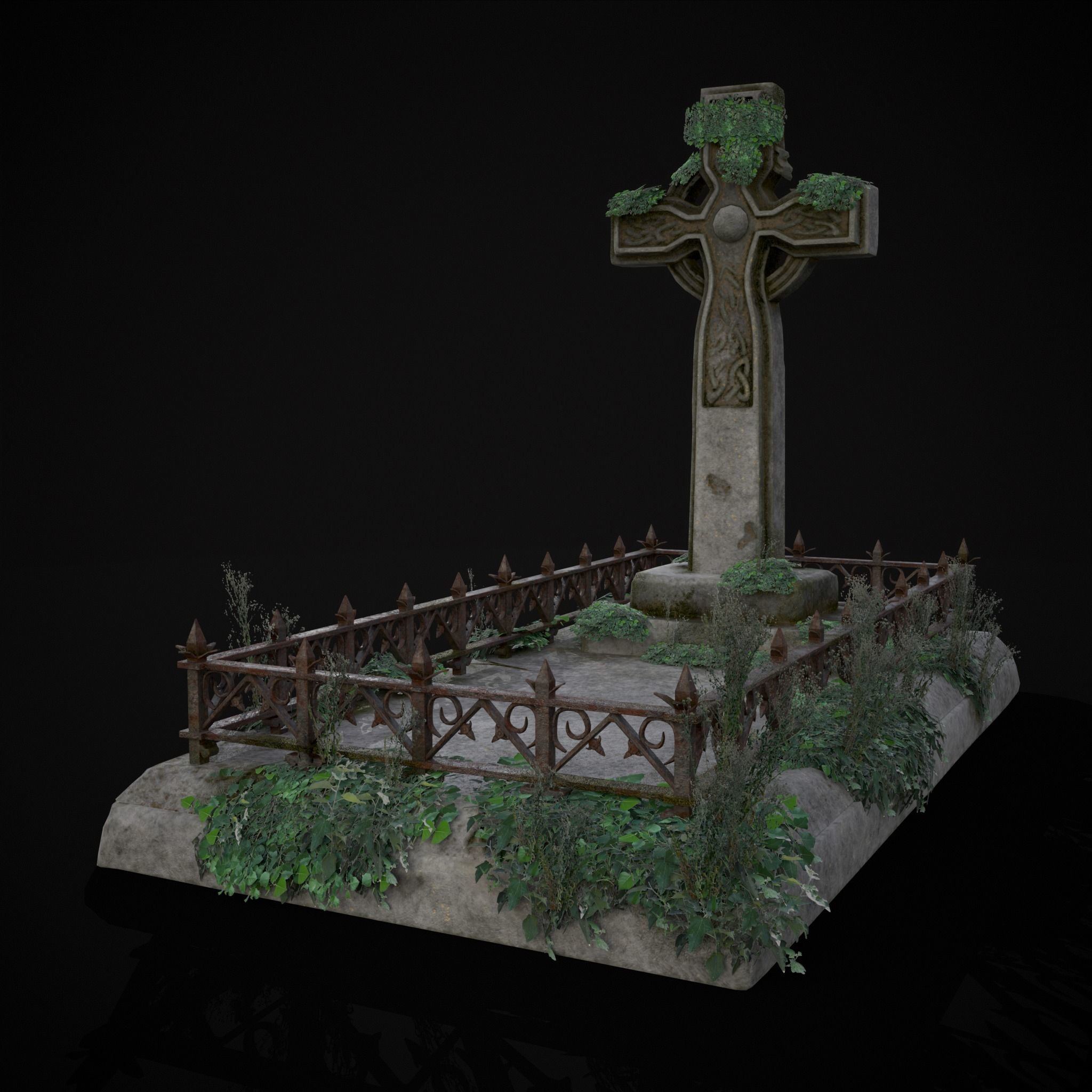 Moss Stone Surface Burial Vault  Low-poly 3D model_3