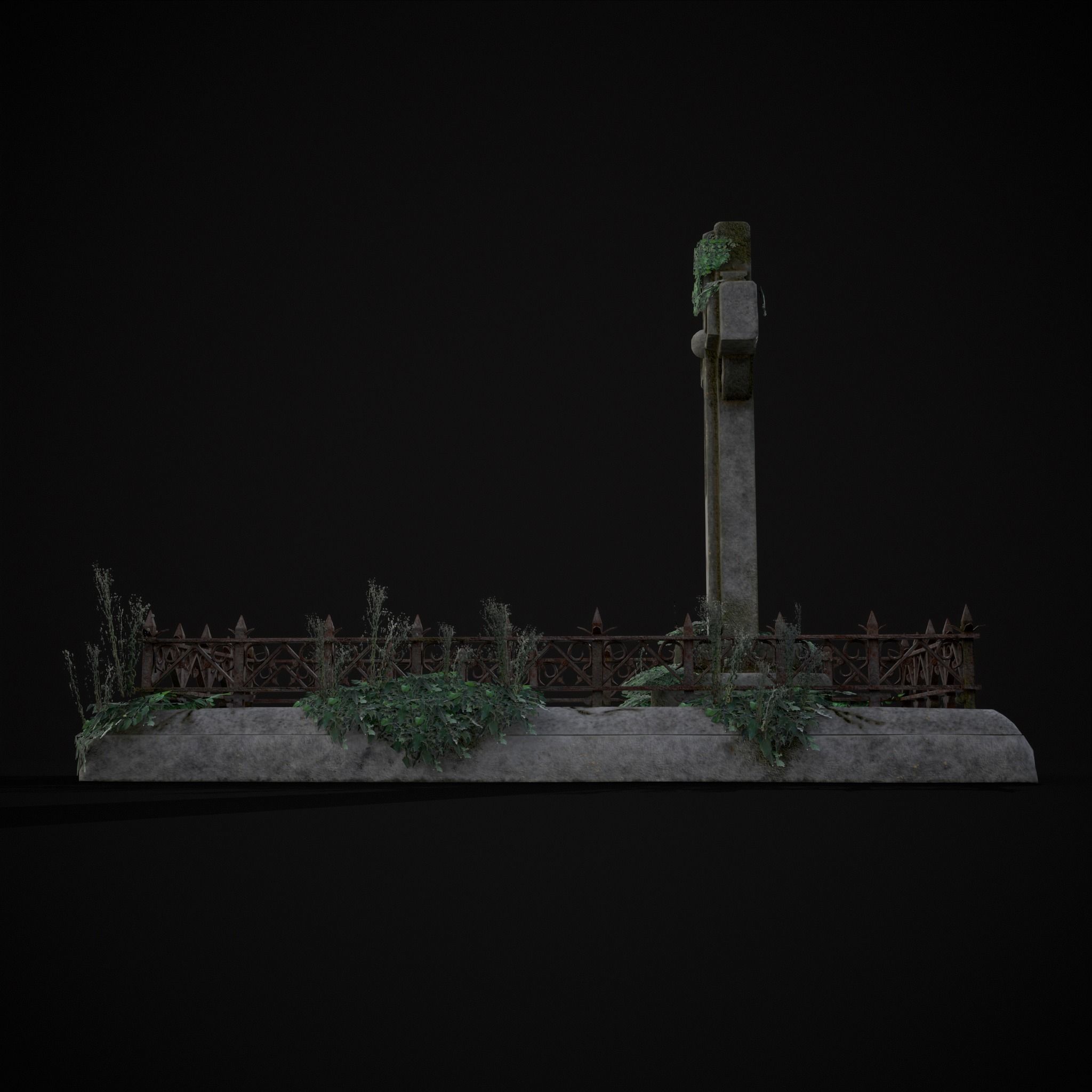 Moss Stone Surface Burial Vault  Low-poly 3D model_15