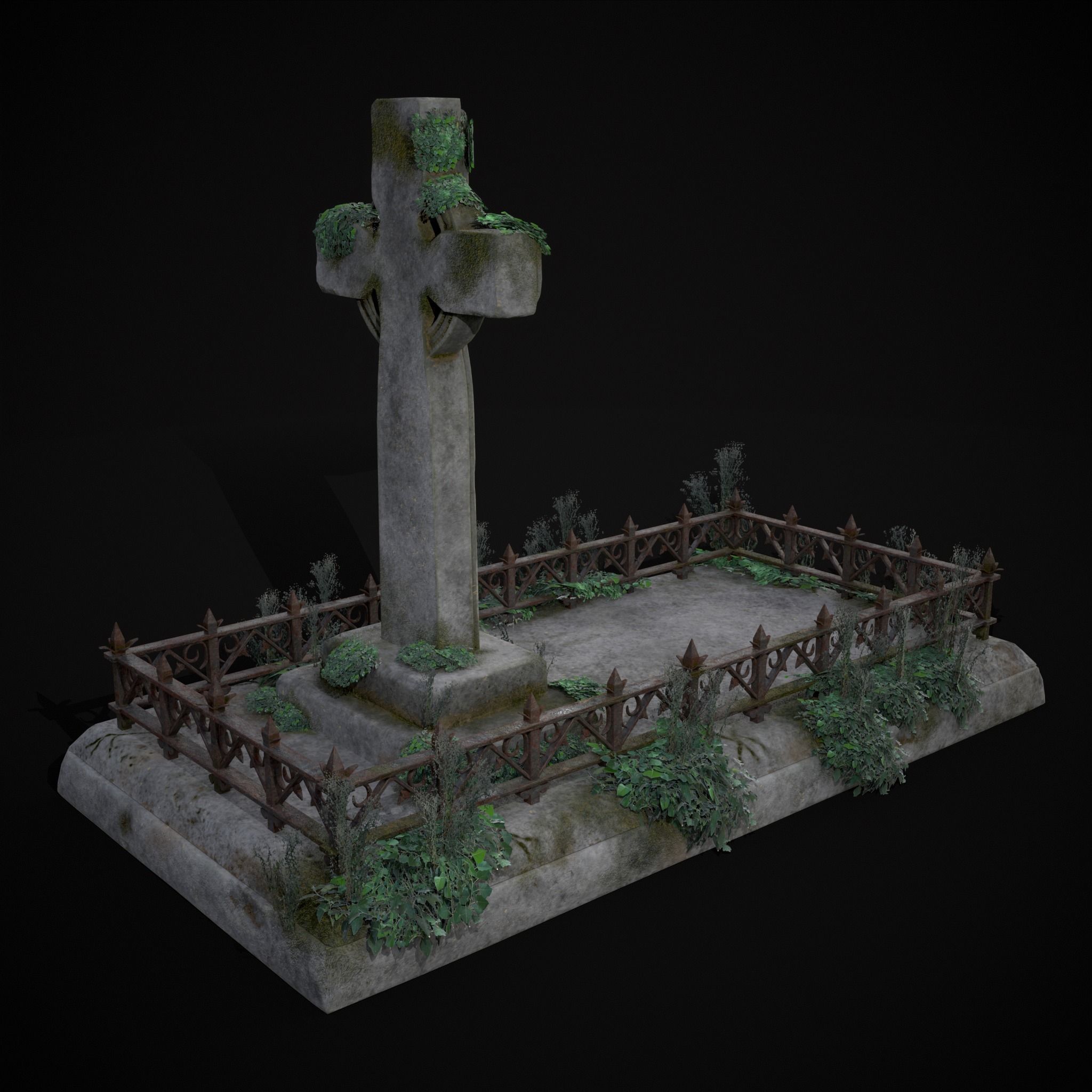 Moss Stone Surface Burial Vault  Low-poly 3D model_26
