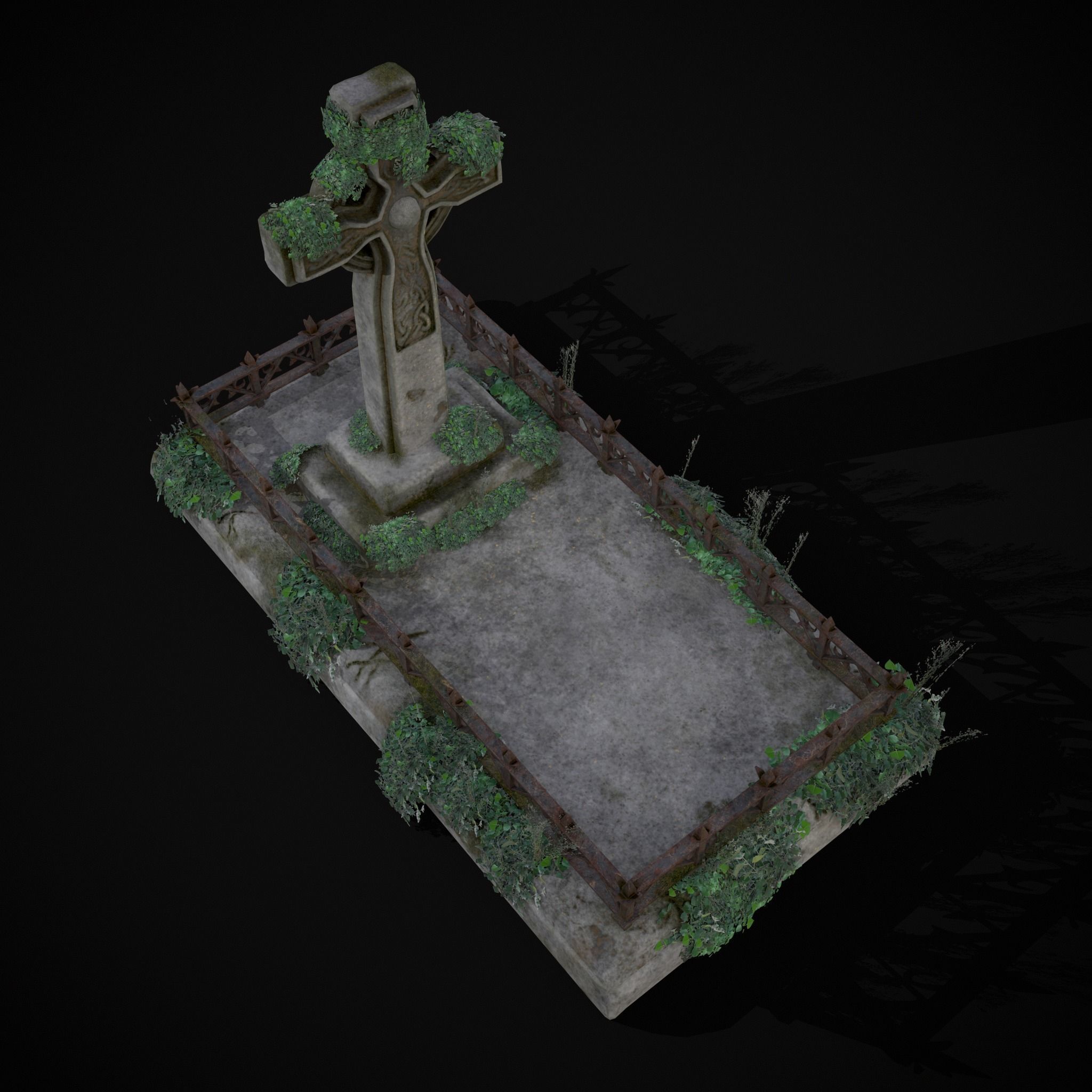Moss Stone Surface Burial Vault  Low-poly 3D model_13