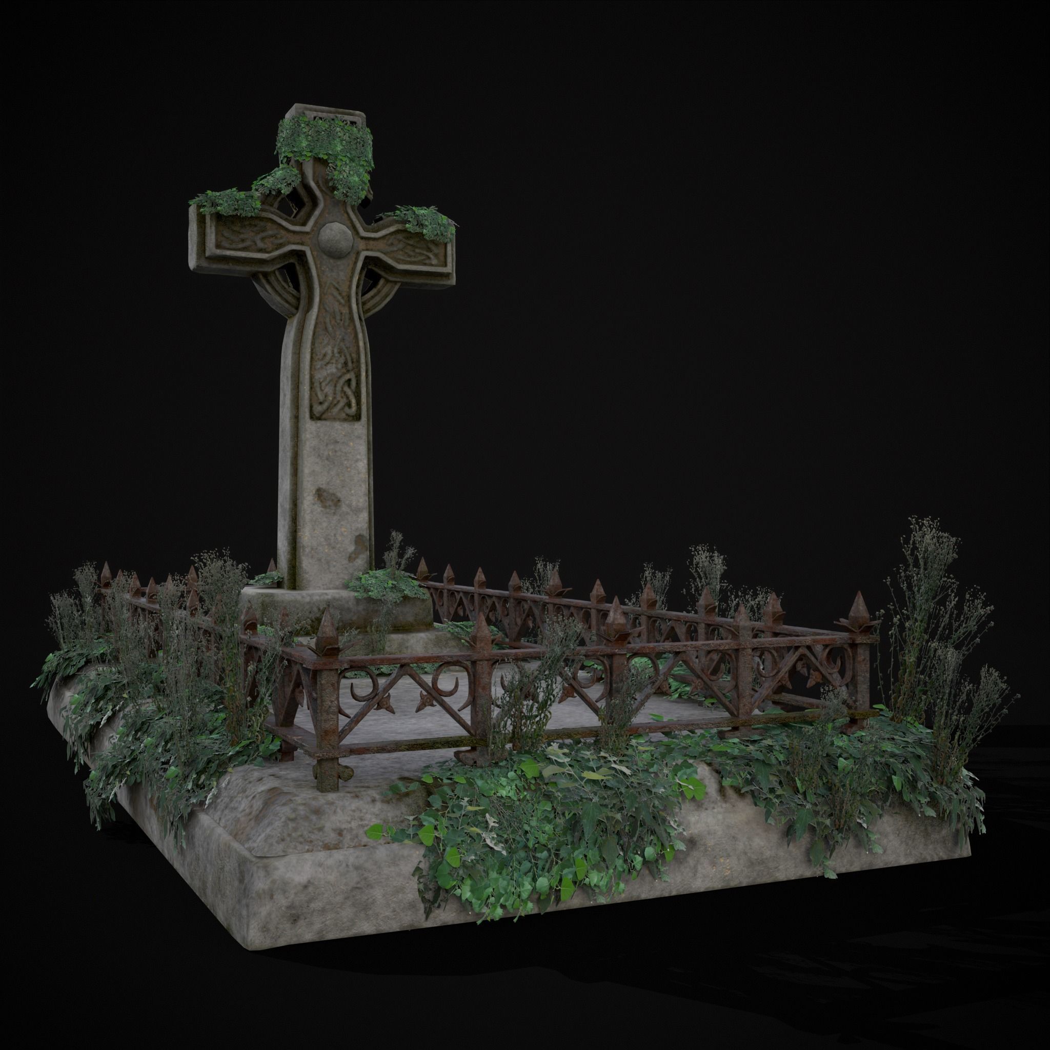Moss Stone Surface Burial Vault  Low-poly 3D model_32