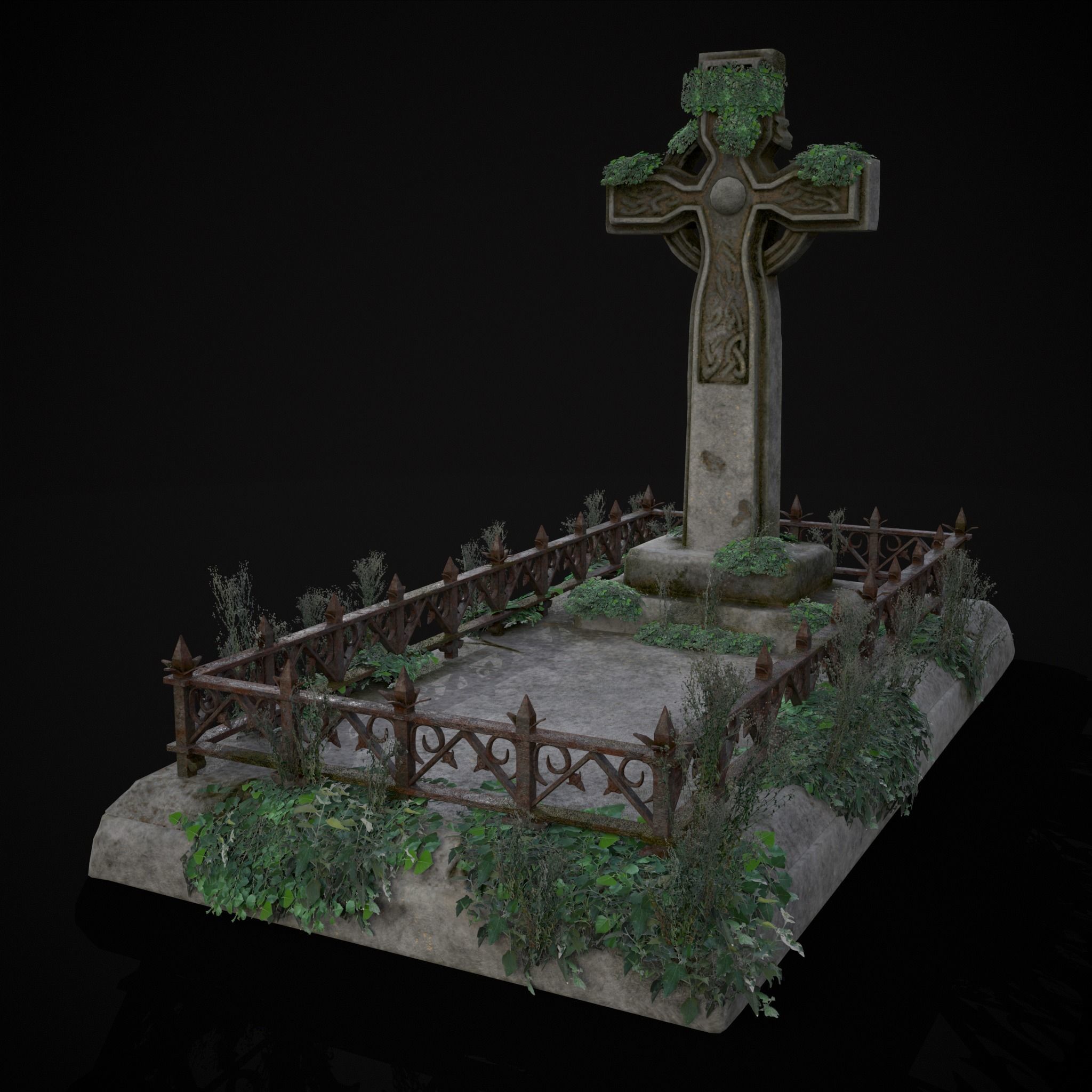Moss Stone Surface Burial Vault  Low-poly 3D model_30