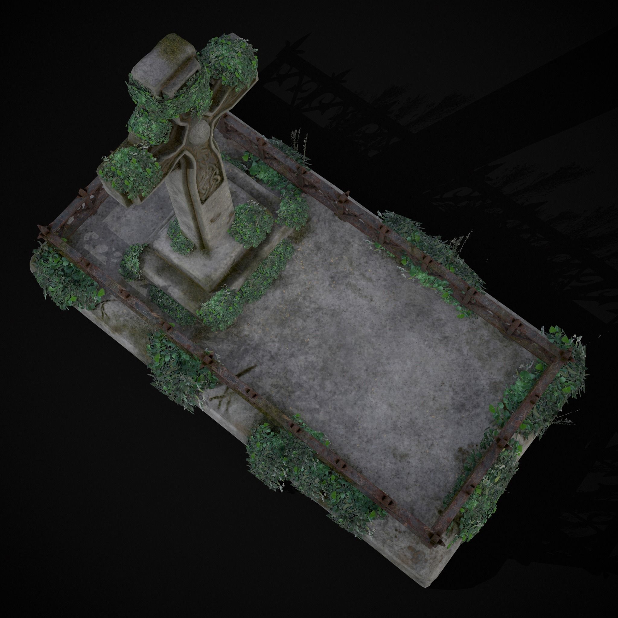 Moss Stone Surface Burial Vault  Low-poly 3D model_17