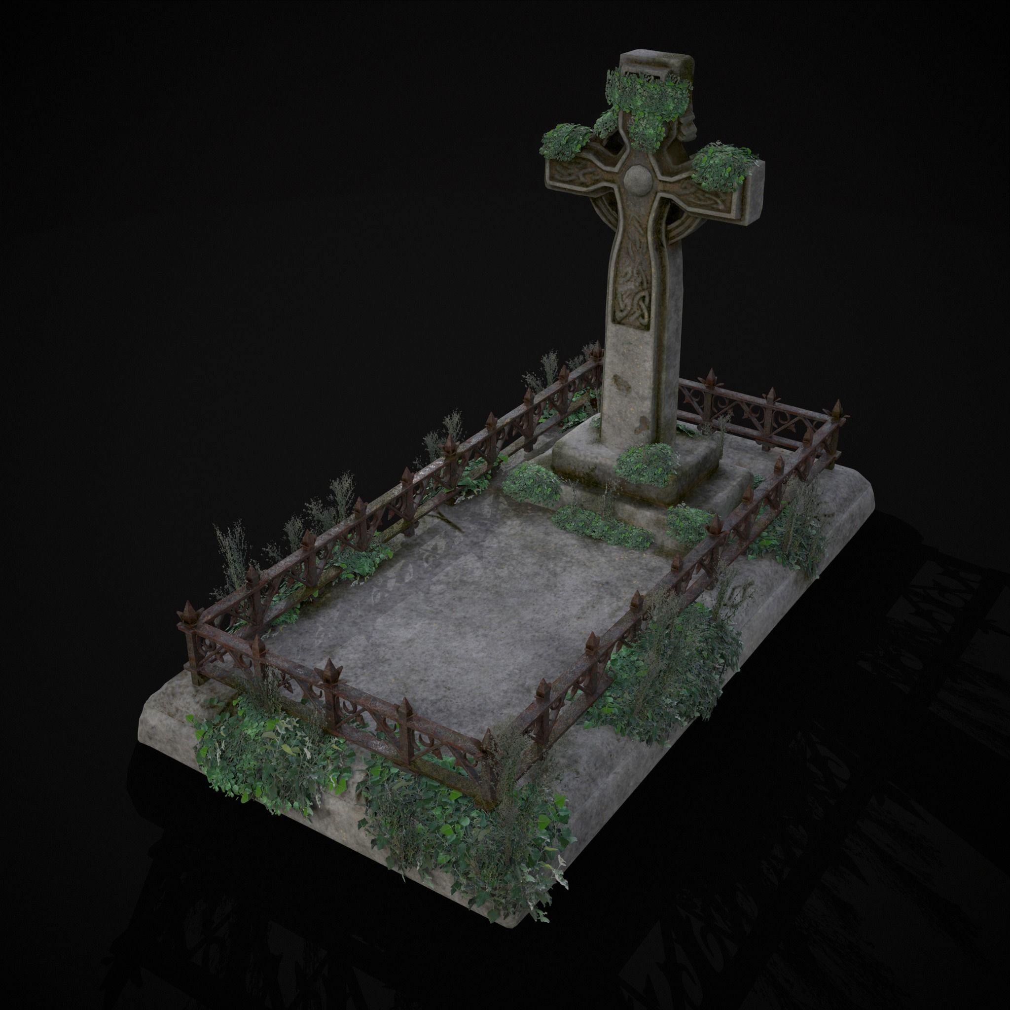 Moss Stone Surface Burial Vault  Low-poly 3D model_34