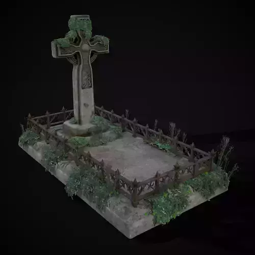 Moss Stone Surface Burial Vault  Low-poly 3D model