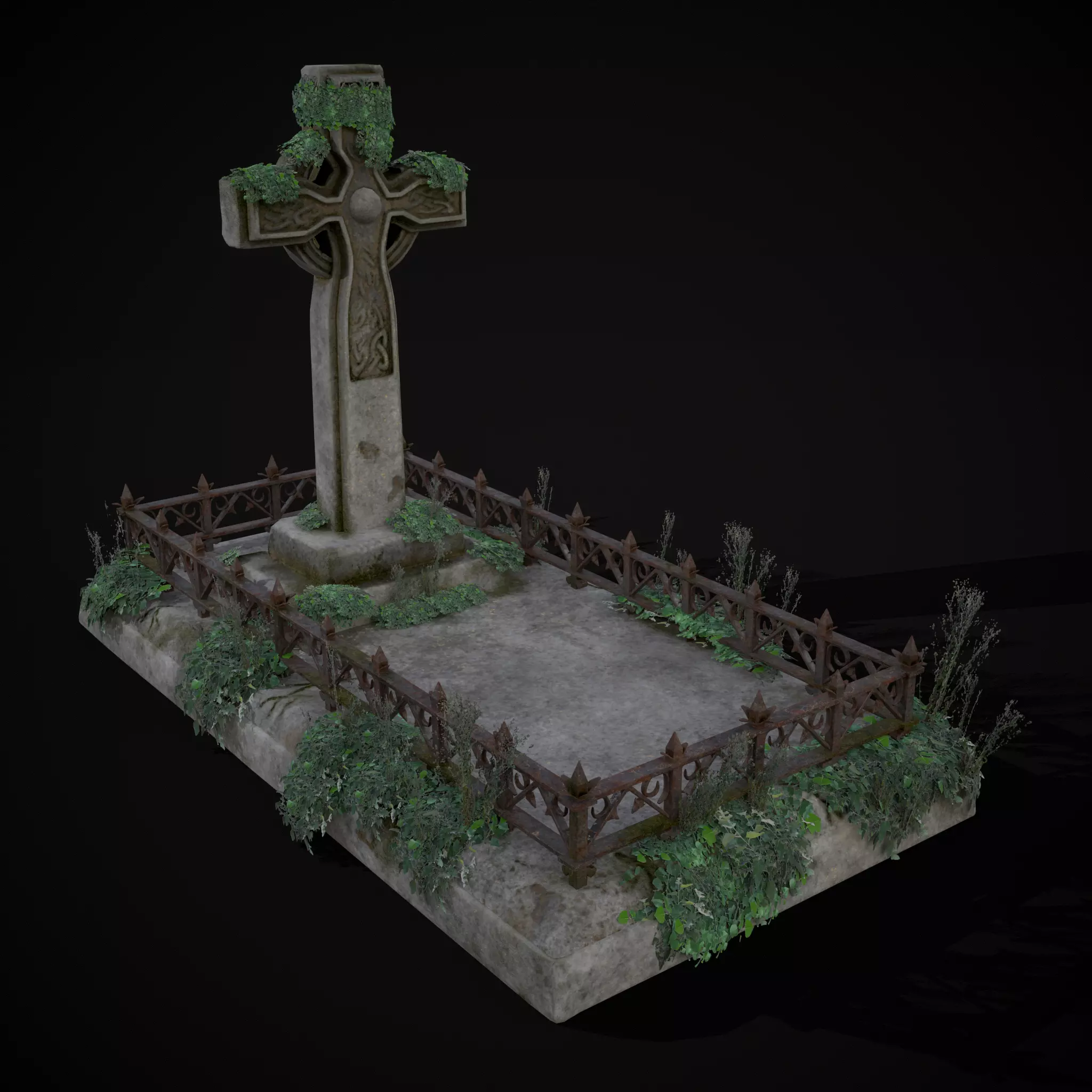 Moss Stone Surface Burial Vault  Low-poly 3D model_0