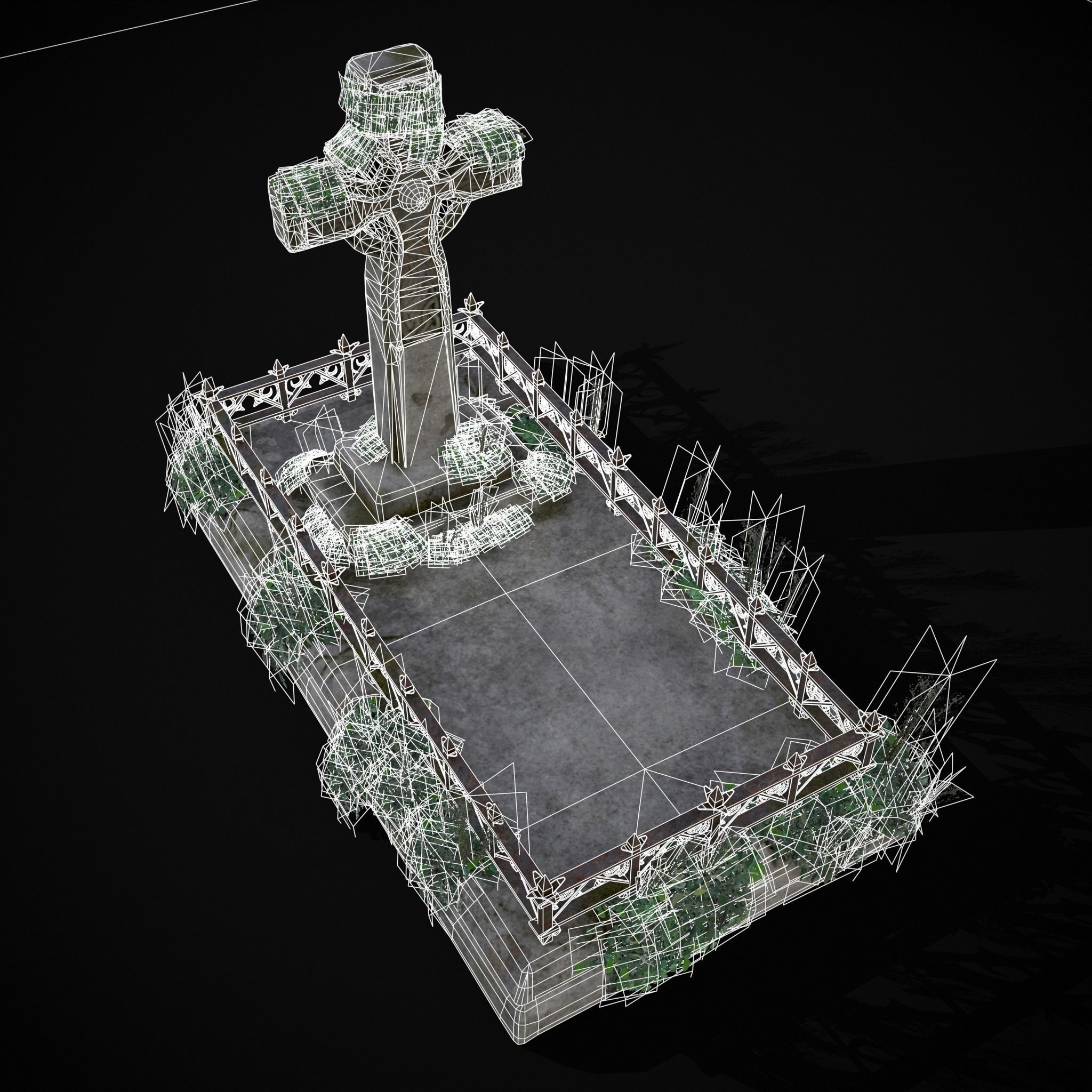 Moss Stone Surface Burial Vault  Low-poly 3D model_8