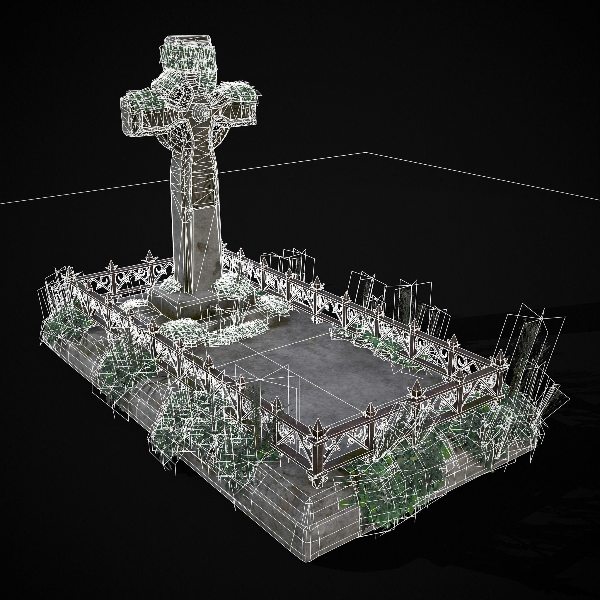 Moss Stone Surface Burial Vault  Low-poly 3D model_2