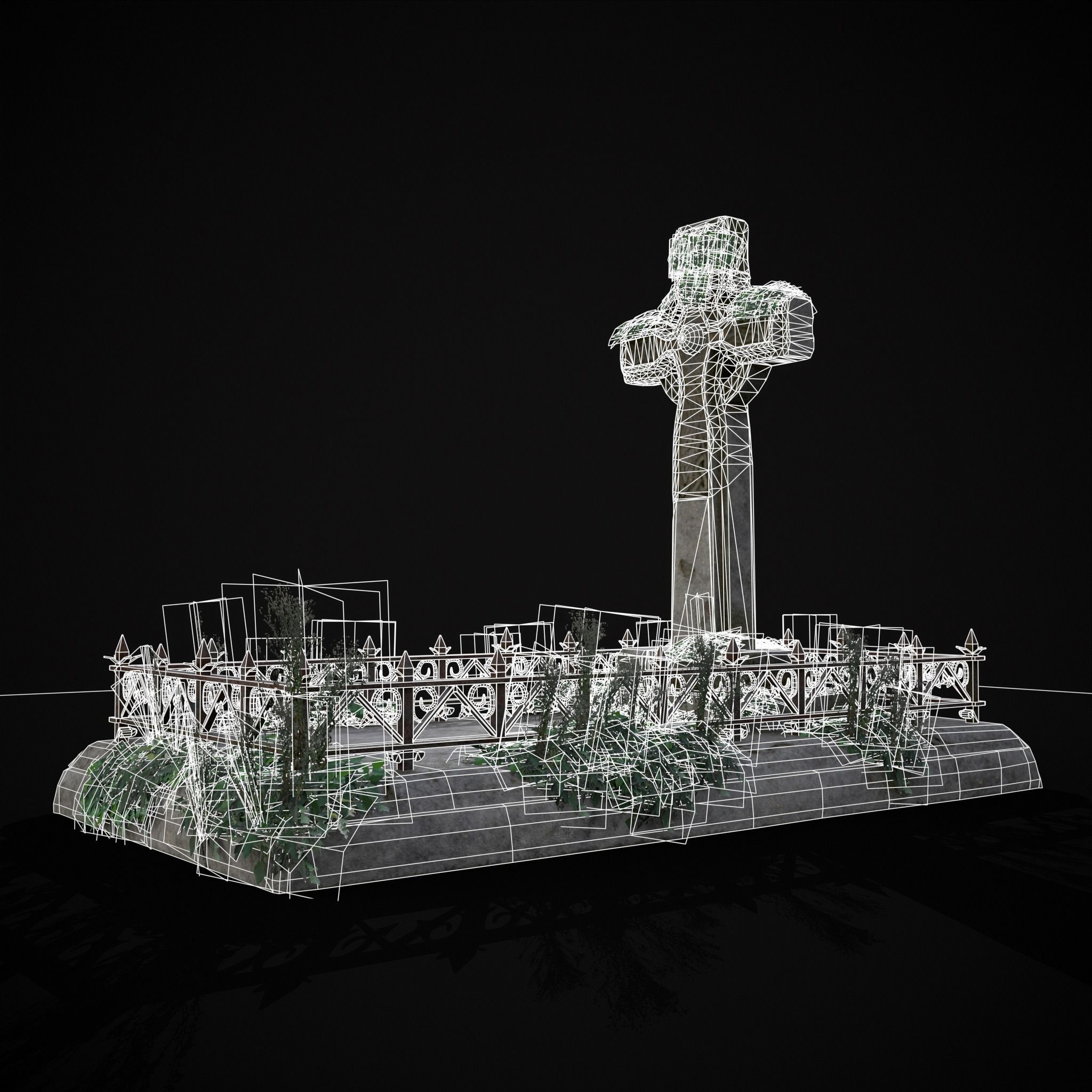 Moss Stone Surface Burial Vault  Low-poly 3D model_10