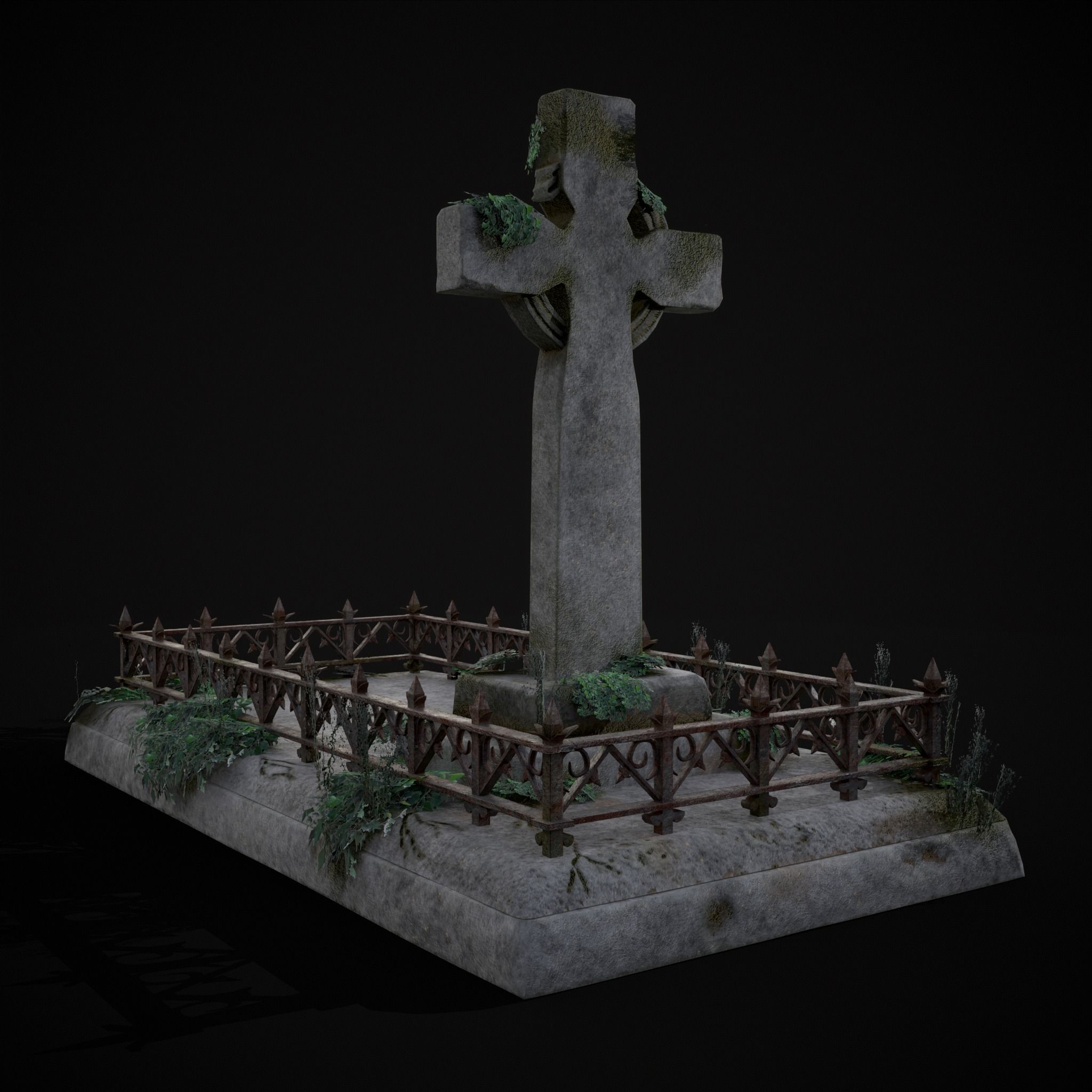 Moss Stone Surface Burial Vault  Low-poly 3D model_5