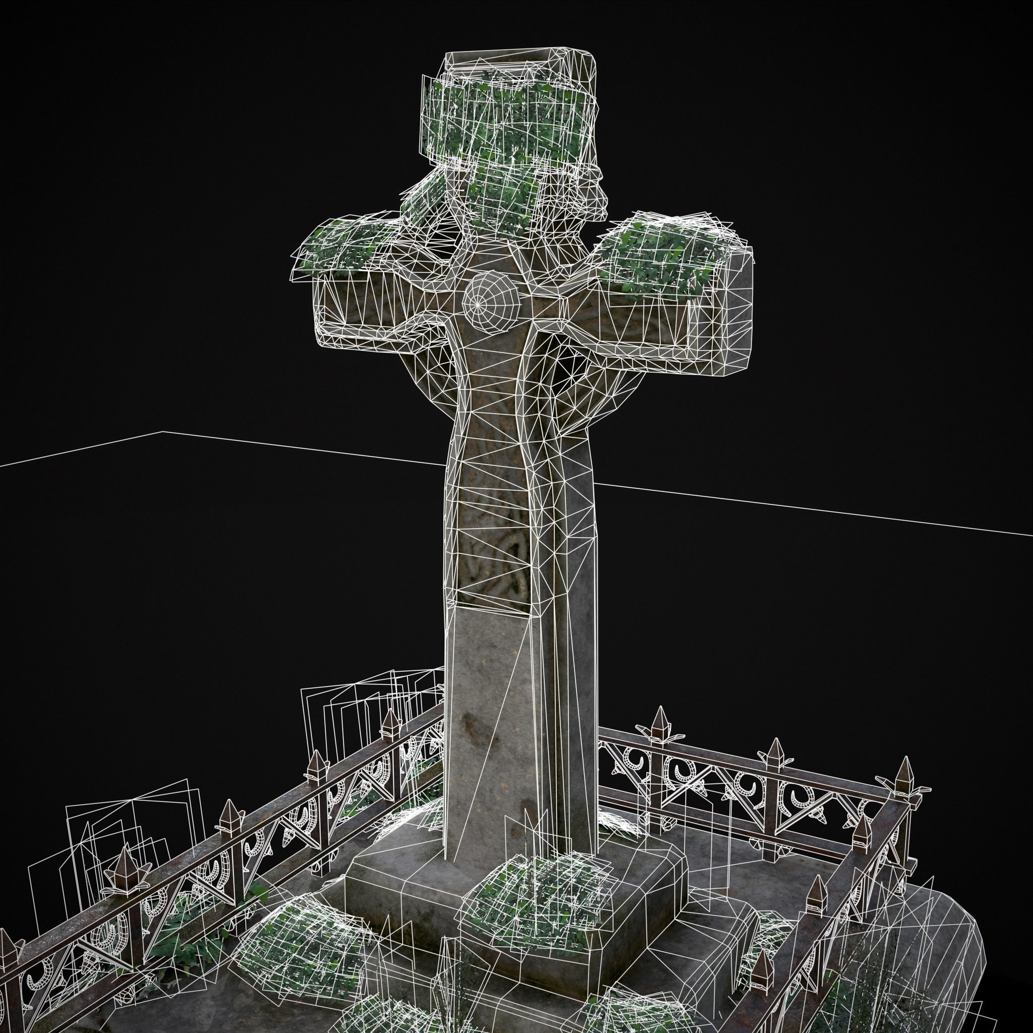 Moss Stone Surface Burial Vault  Low-poly 3D model_21