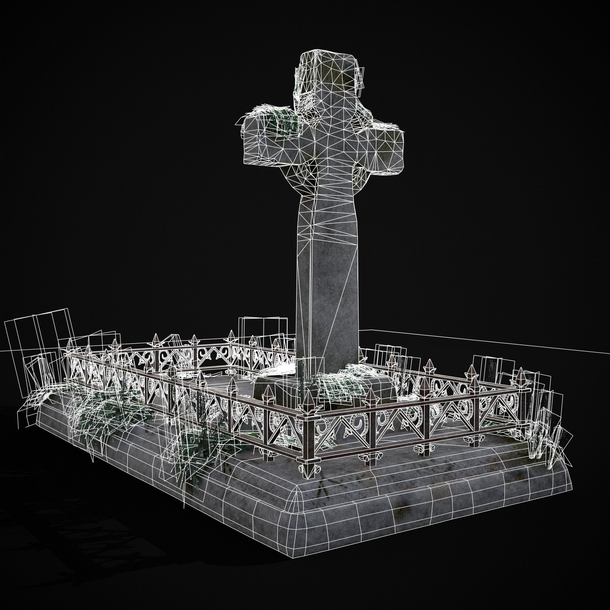 Moss Stone Surface Burial Vault  Low-poly 3D model_6