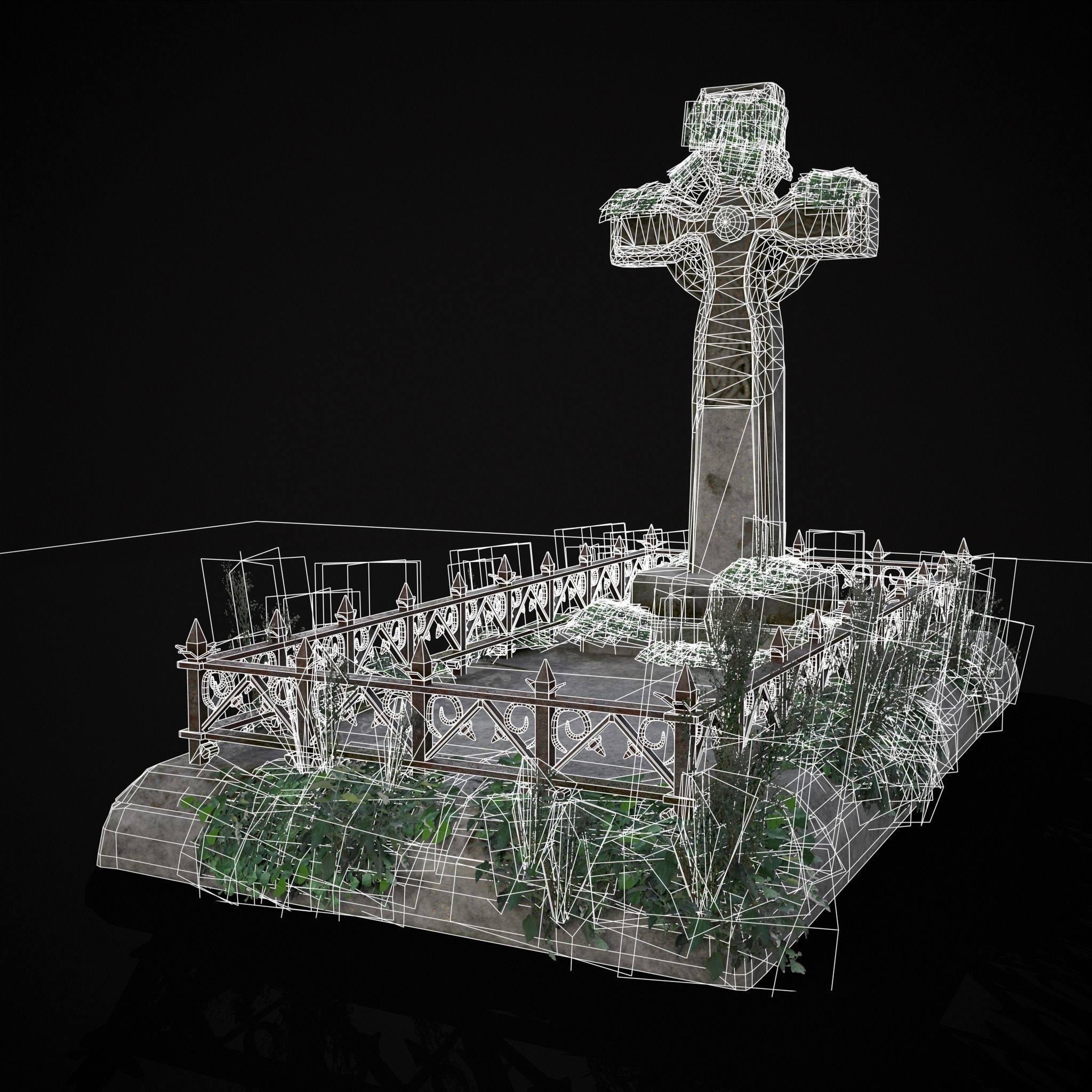 Moss Stone Surface Burial Vault  Low-poly 3D model_4