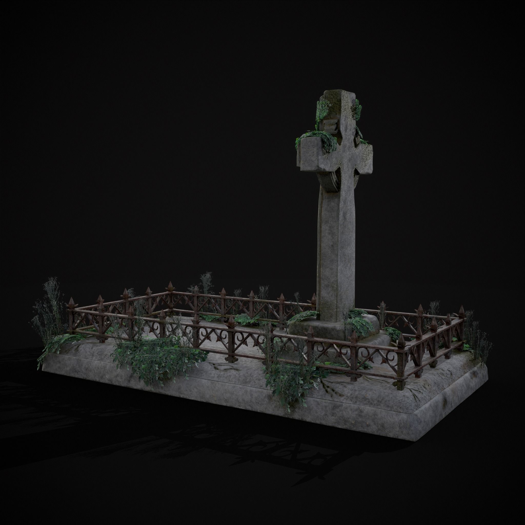 Moss Stone Surface Burial Vault  Low-poly 3D model_28