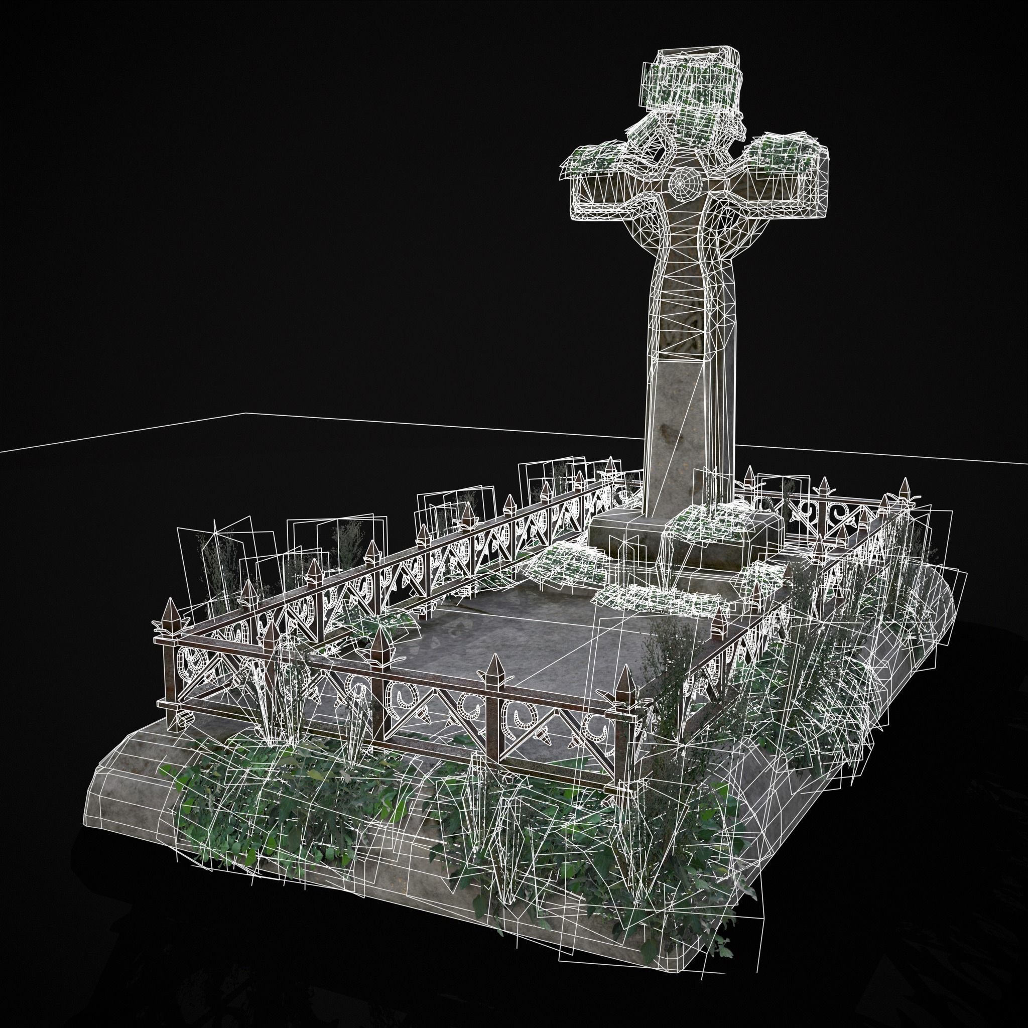 Moss Stone Surface Burial Vault  Low-poly 3D model_31
