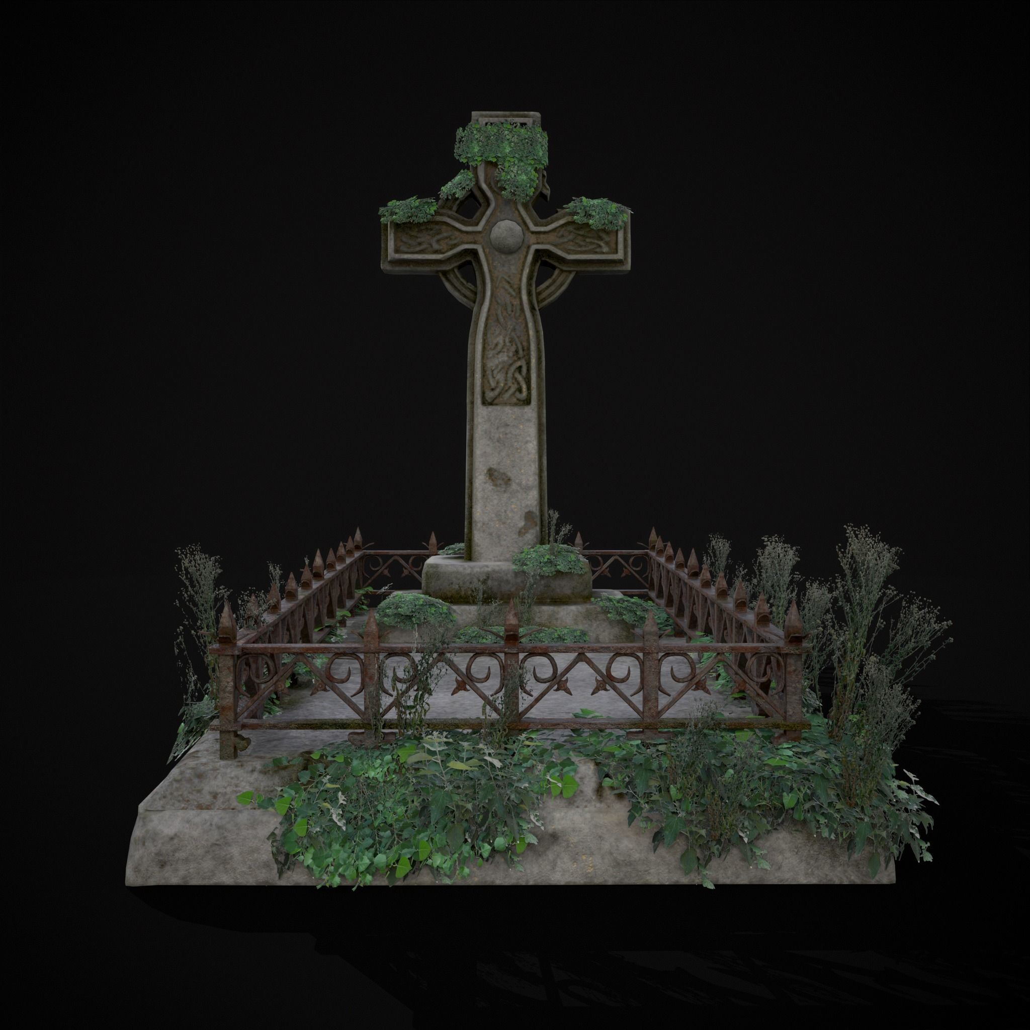 Moss Stone Surface Burial Vault  Low-poly 3D model_11