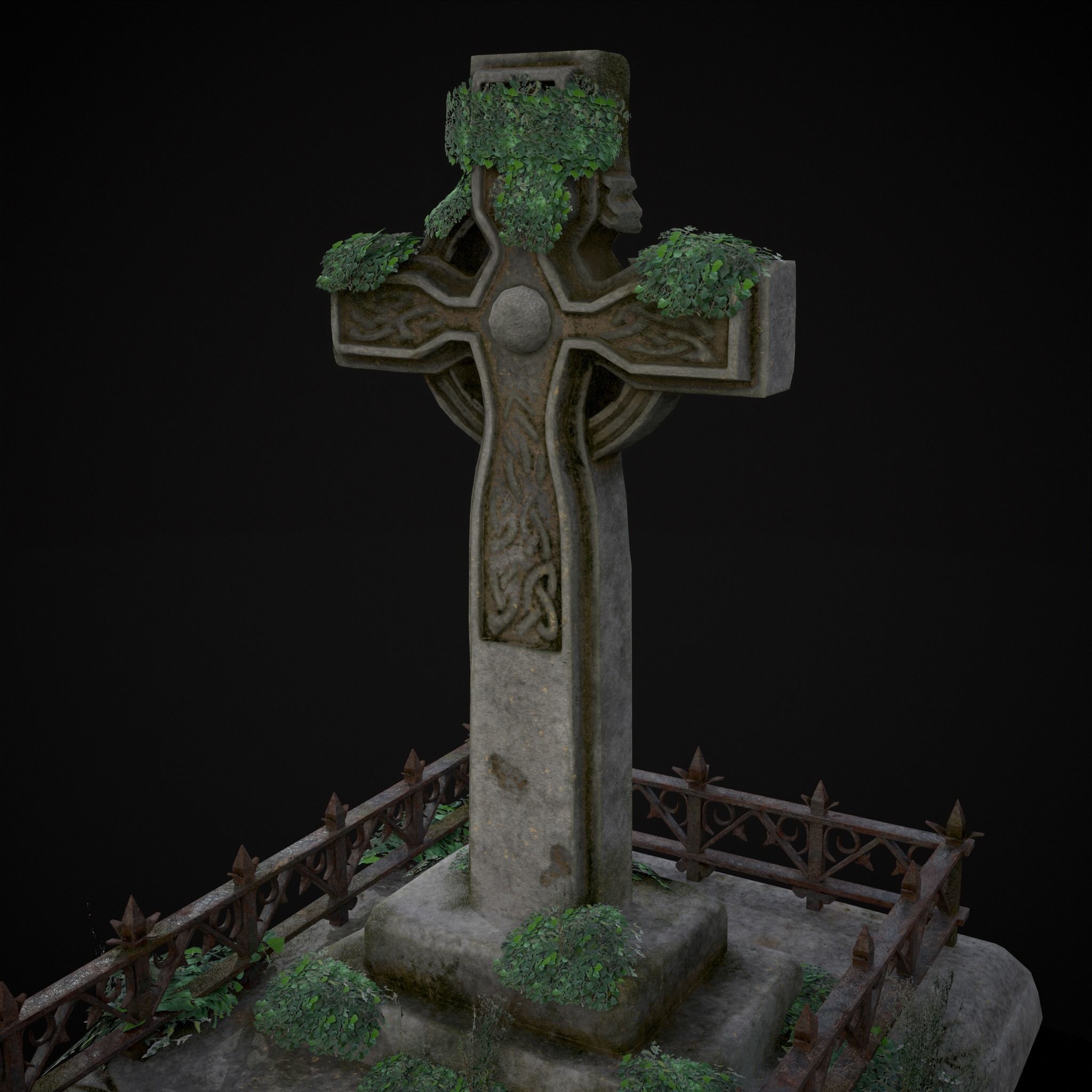 Moss Stone Surface Burial Vault  Low-poly 3D model_19