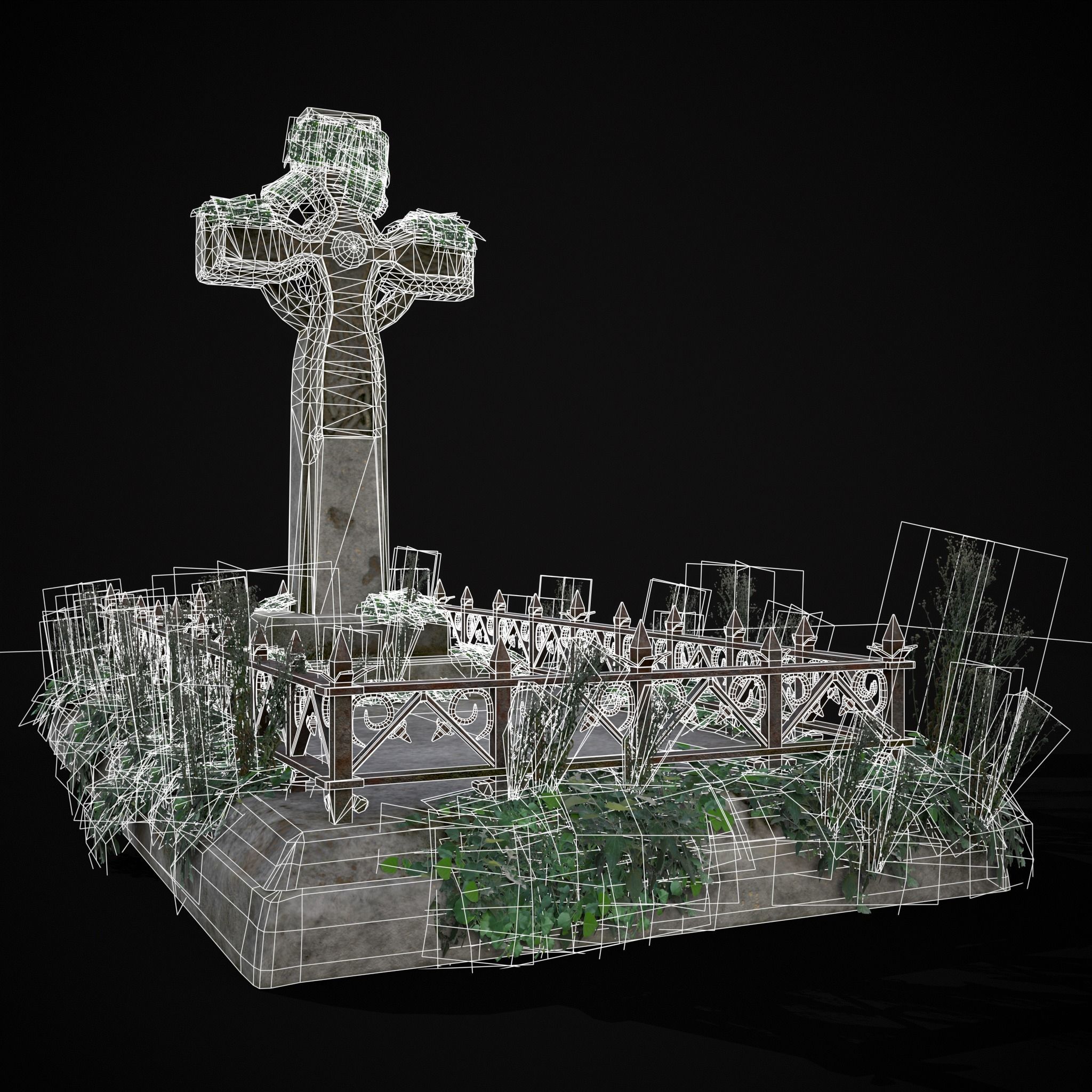 Moss Stone Surface Burial Vault  Low-poly 3D model_33