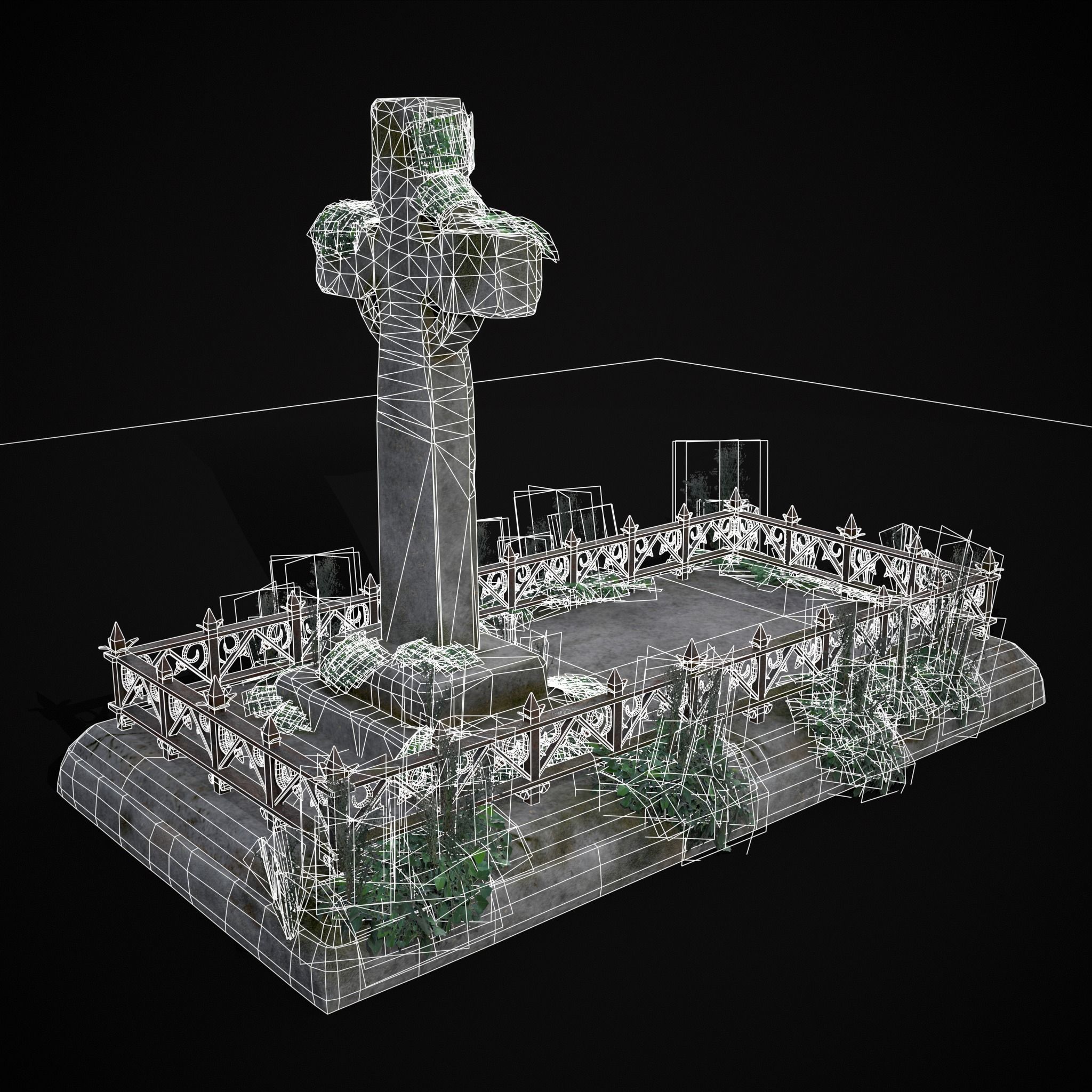 Moss Stone Surface Burial Vault  Low-poly 3D model_27