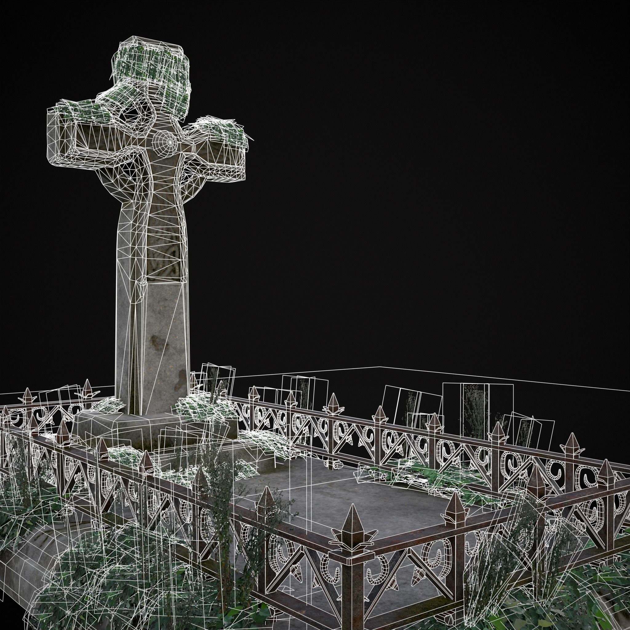 Moss Stone Surface Burial Vault  Low-poly 3D model_23