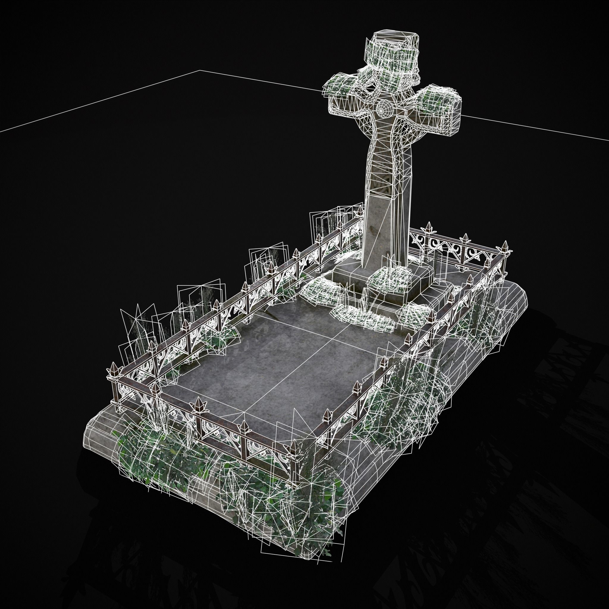 Moss Stone Surface Burial Vault  Low-poly 3D model_35