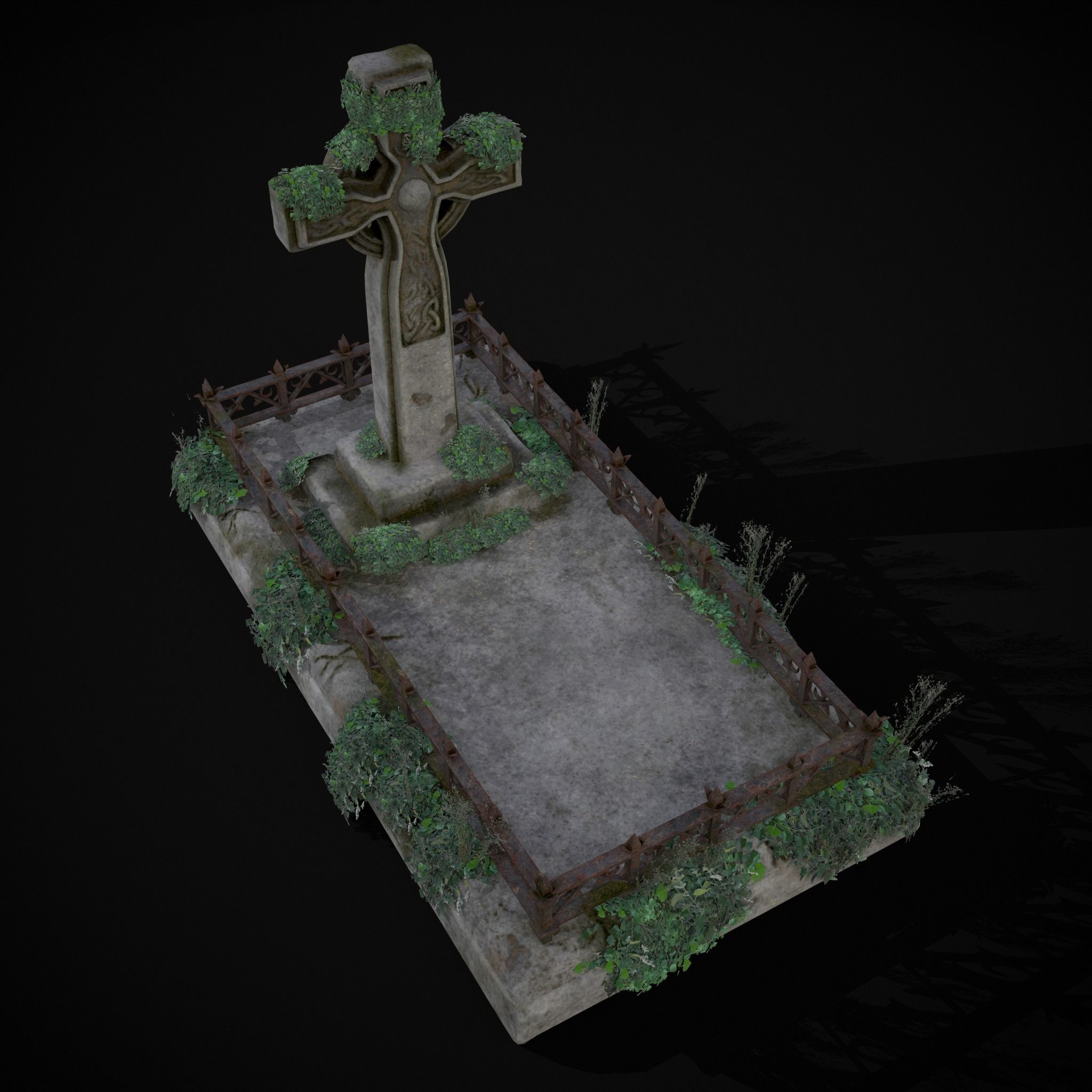 Moss Stone Surface Burial Vault  Low-poly 3D model_7