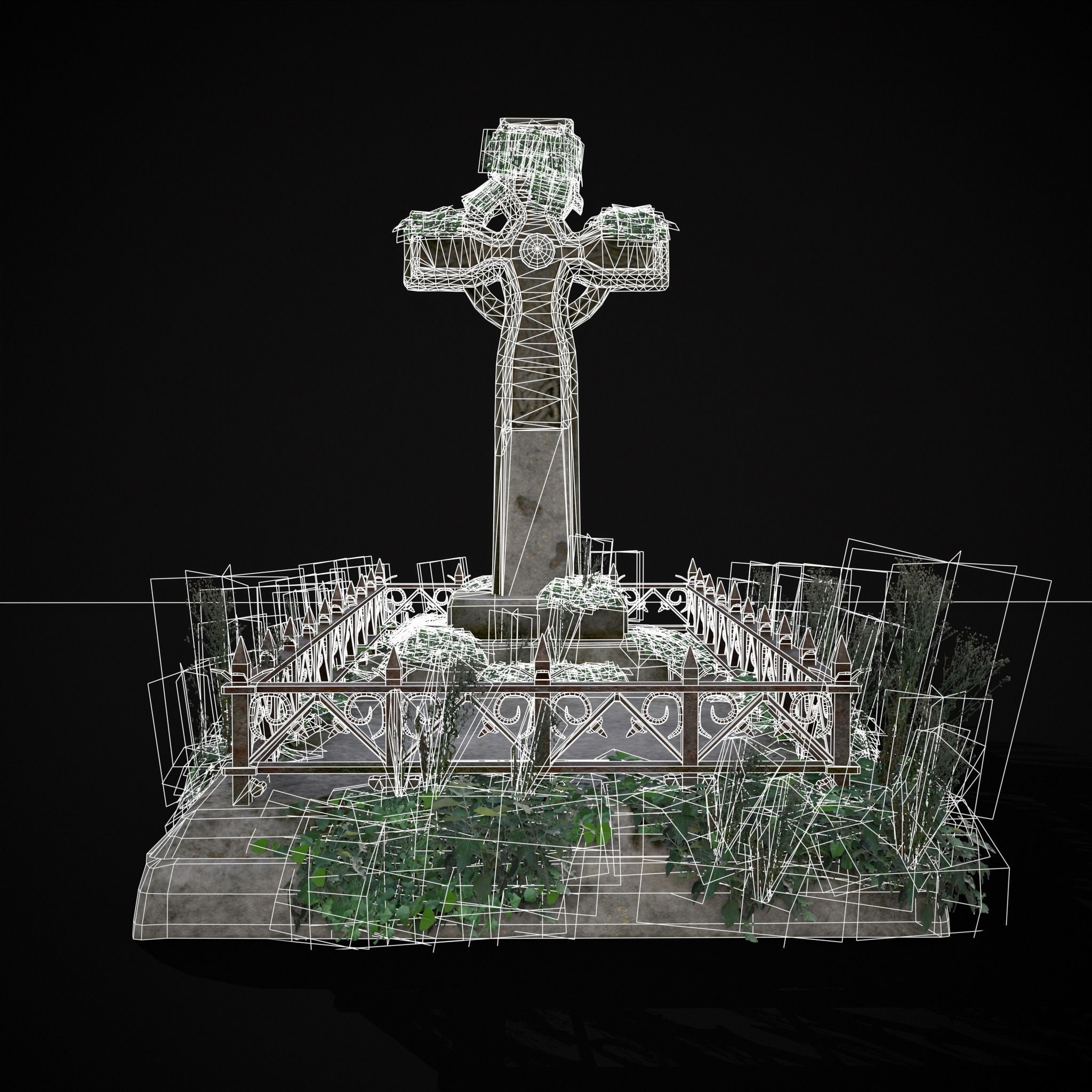 Moss Stone Surface Burial Vault  Low-poly 3D model_12