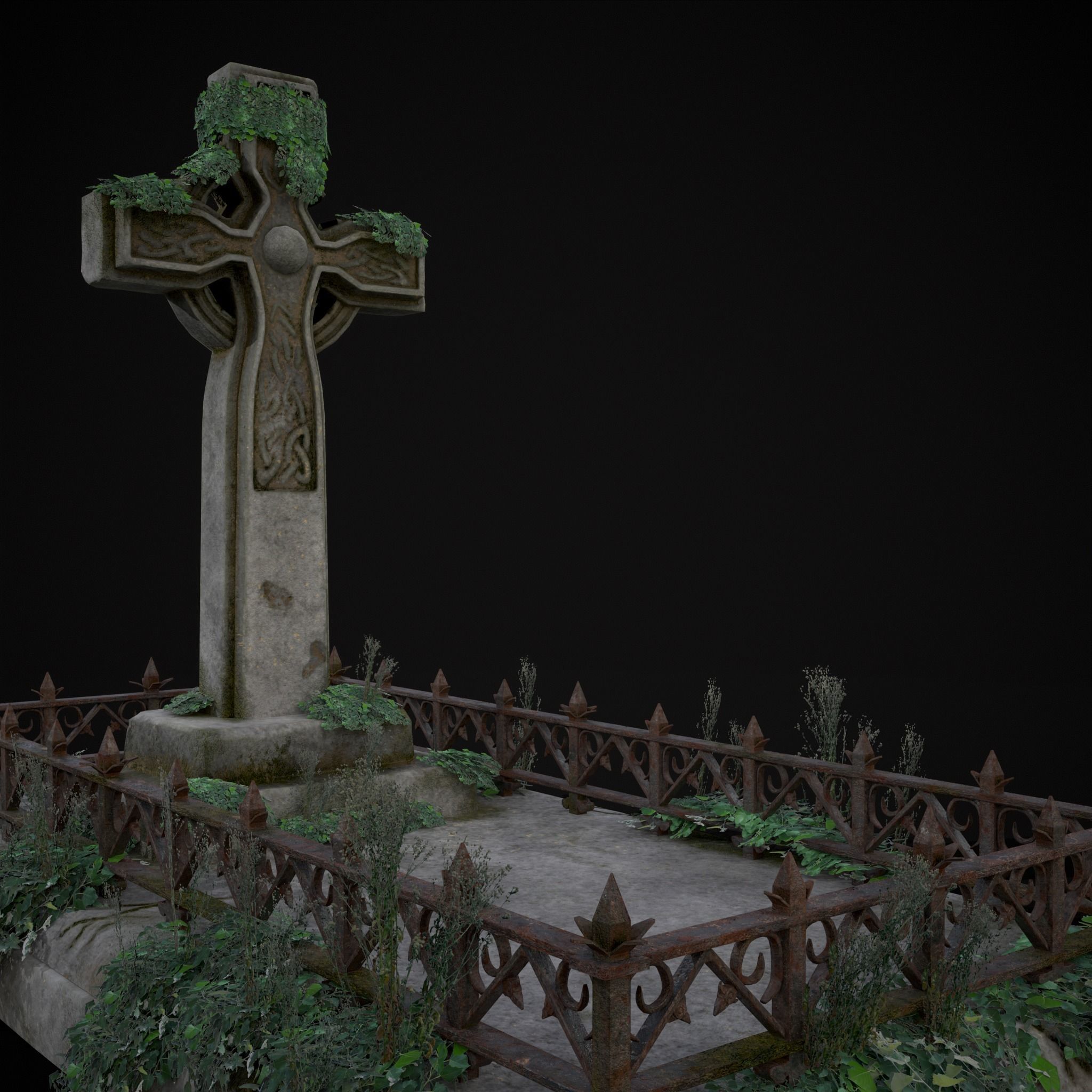 Moss Stone Surface Burial Vault  Low-poly 3D model_22