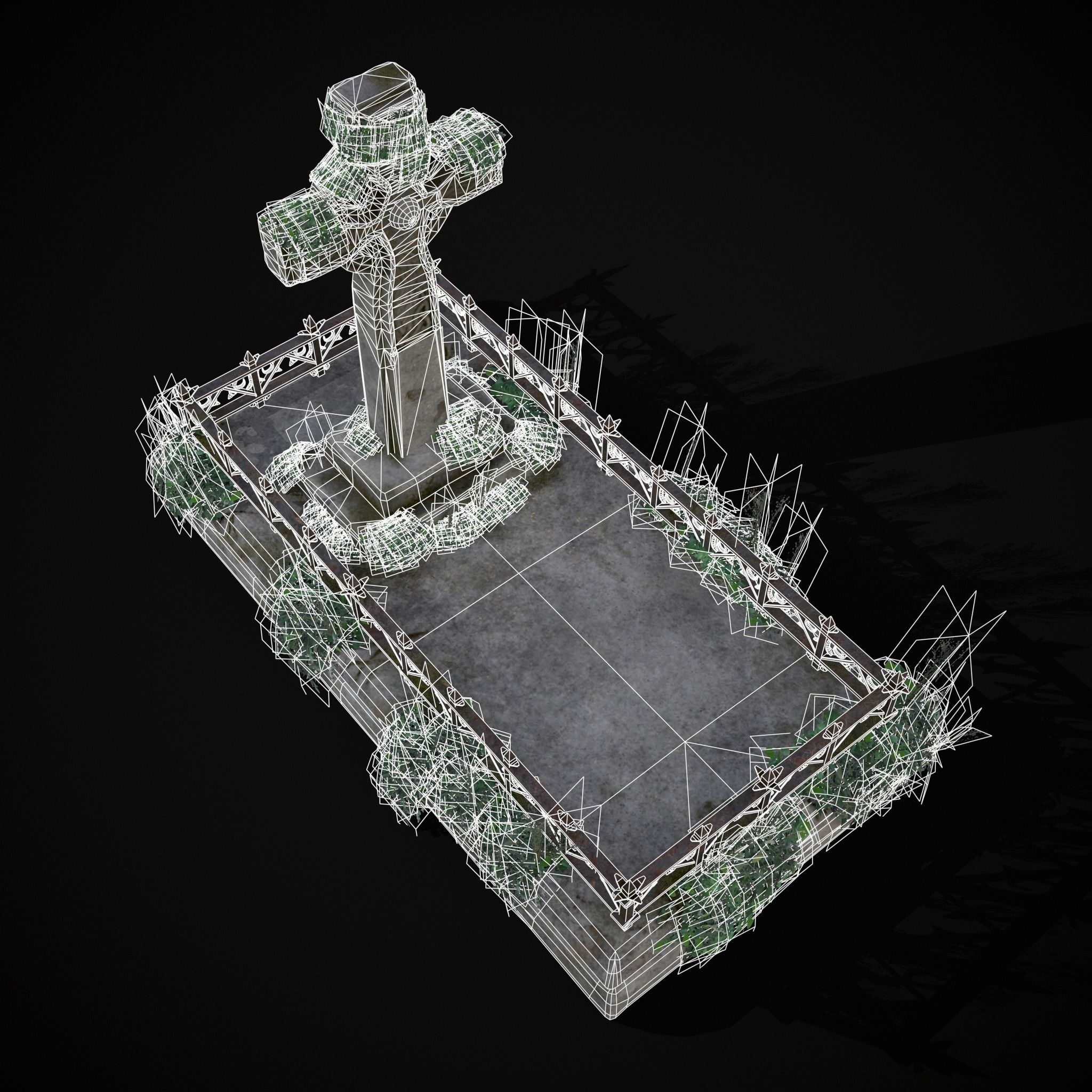 Moss Stone Surface Burial Vault  Low-poly 3D model_14