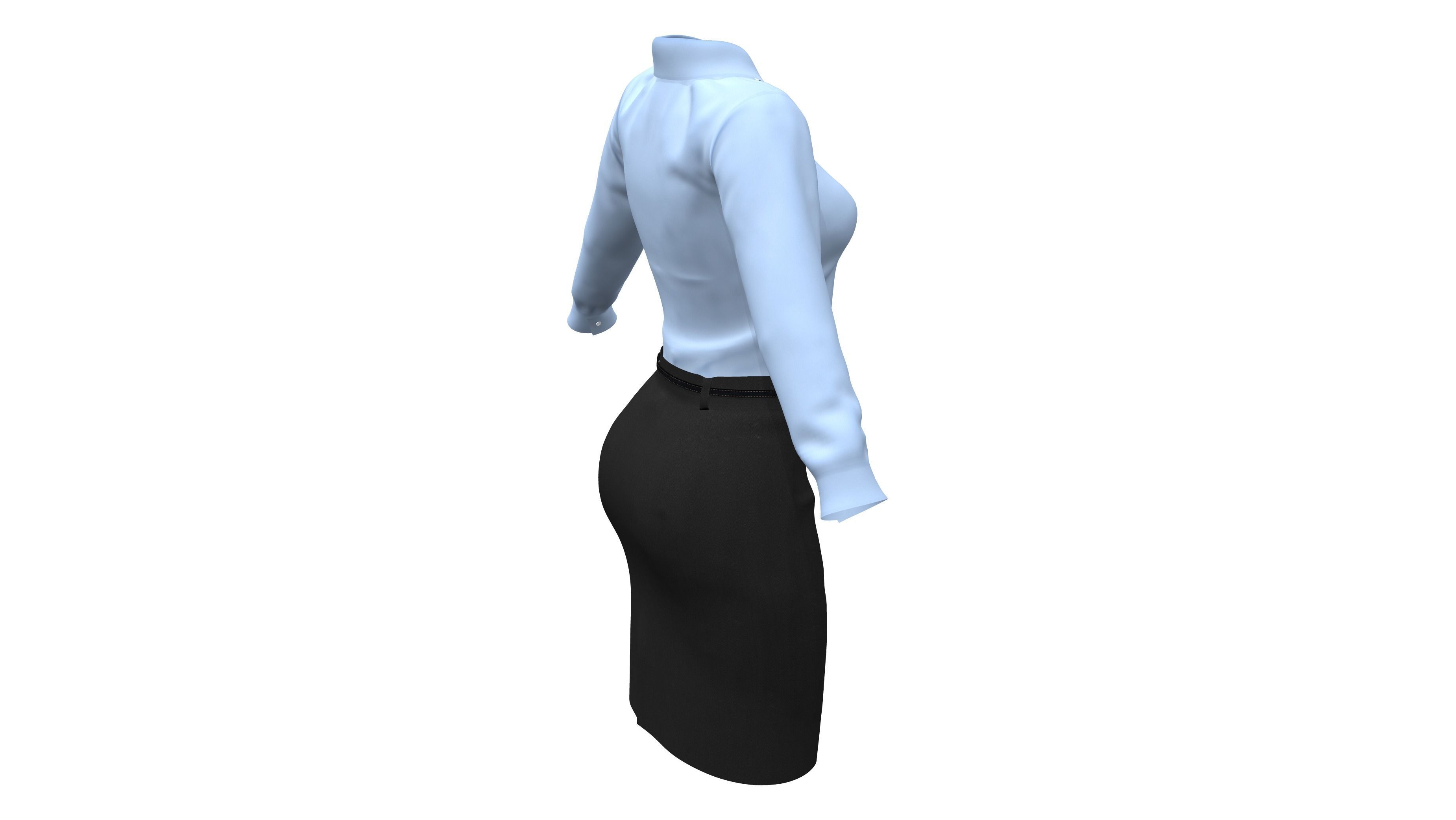 Female Formal Business Shirt Skirt Outfit Low-poly 3D model_8
