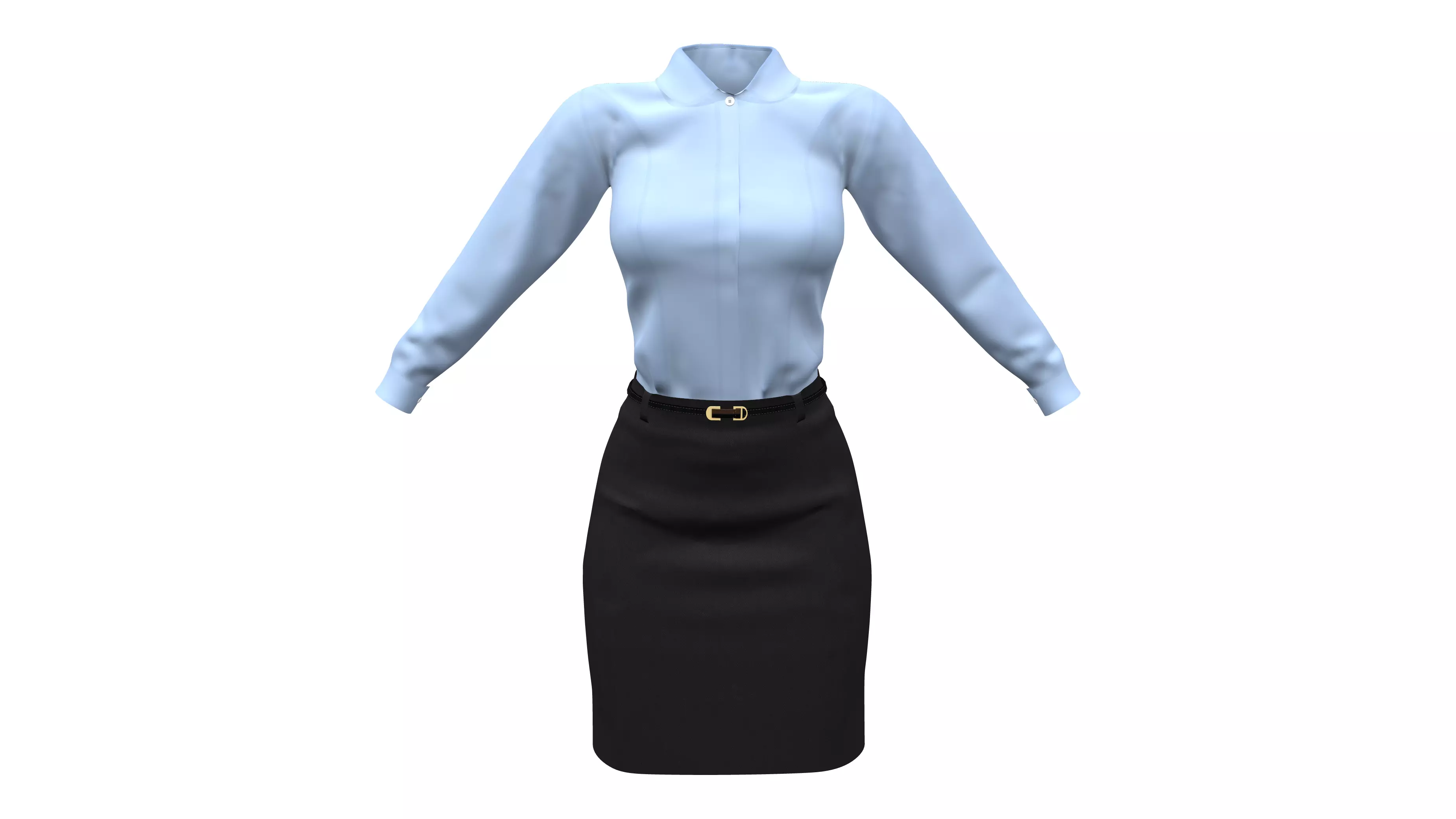 Female Formal Business Shirt Skirt Outfit Low-poly 3D model_0
