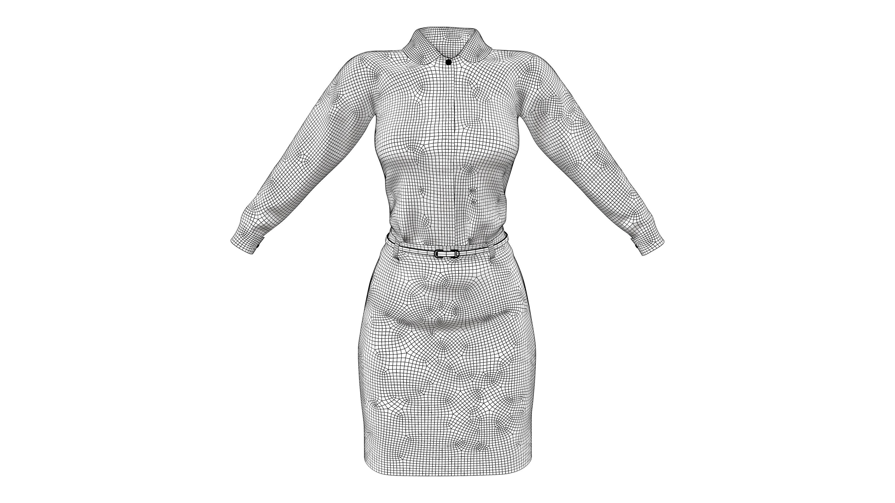 Female Formal Business Shirt Skirt Outfit Low-poly 3D model_9