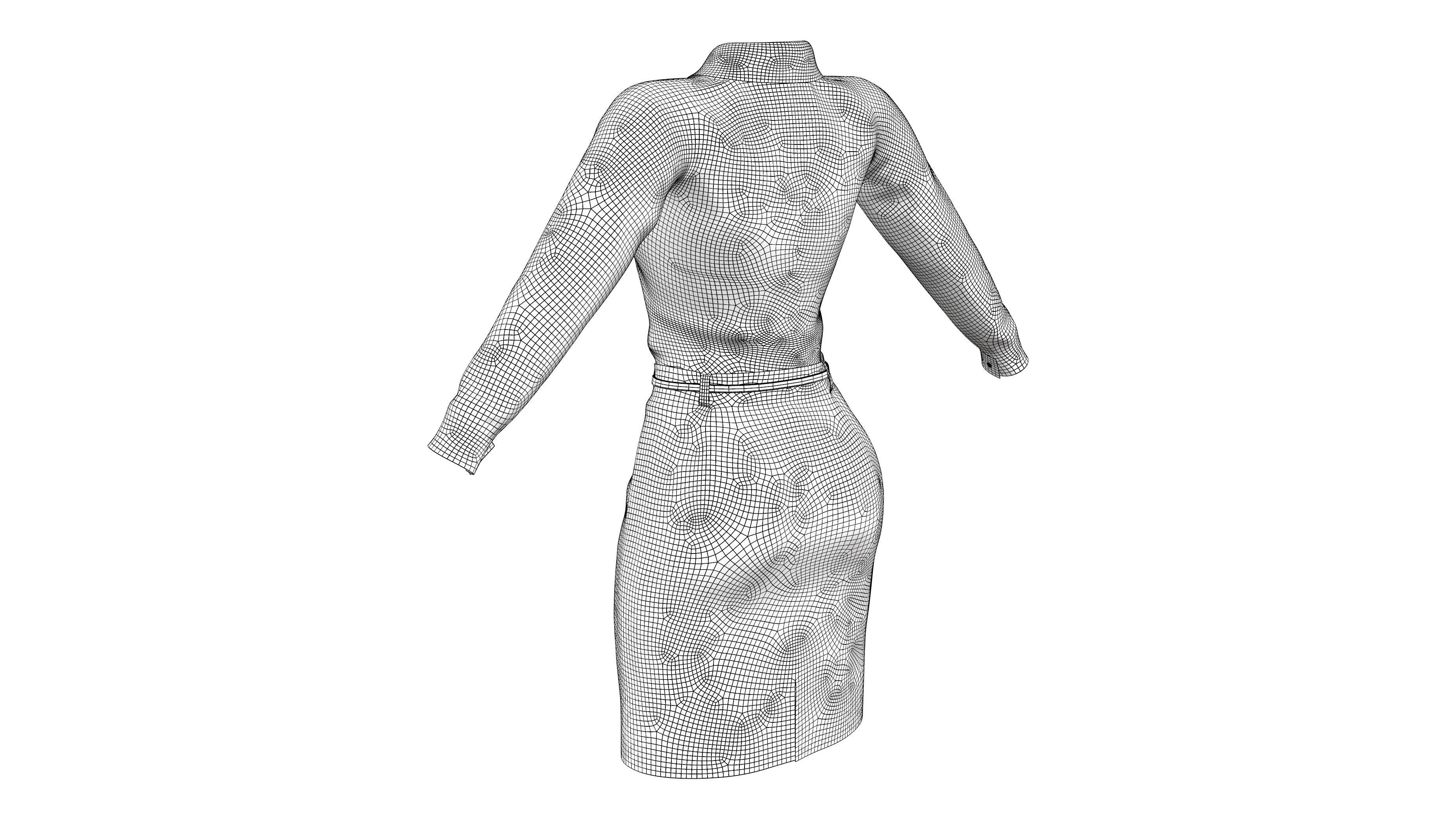 Female Formal Business Shirt Skirt Outfit Low-poly 3D model_10