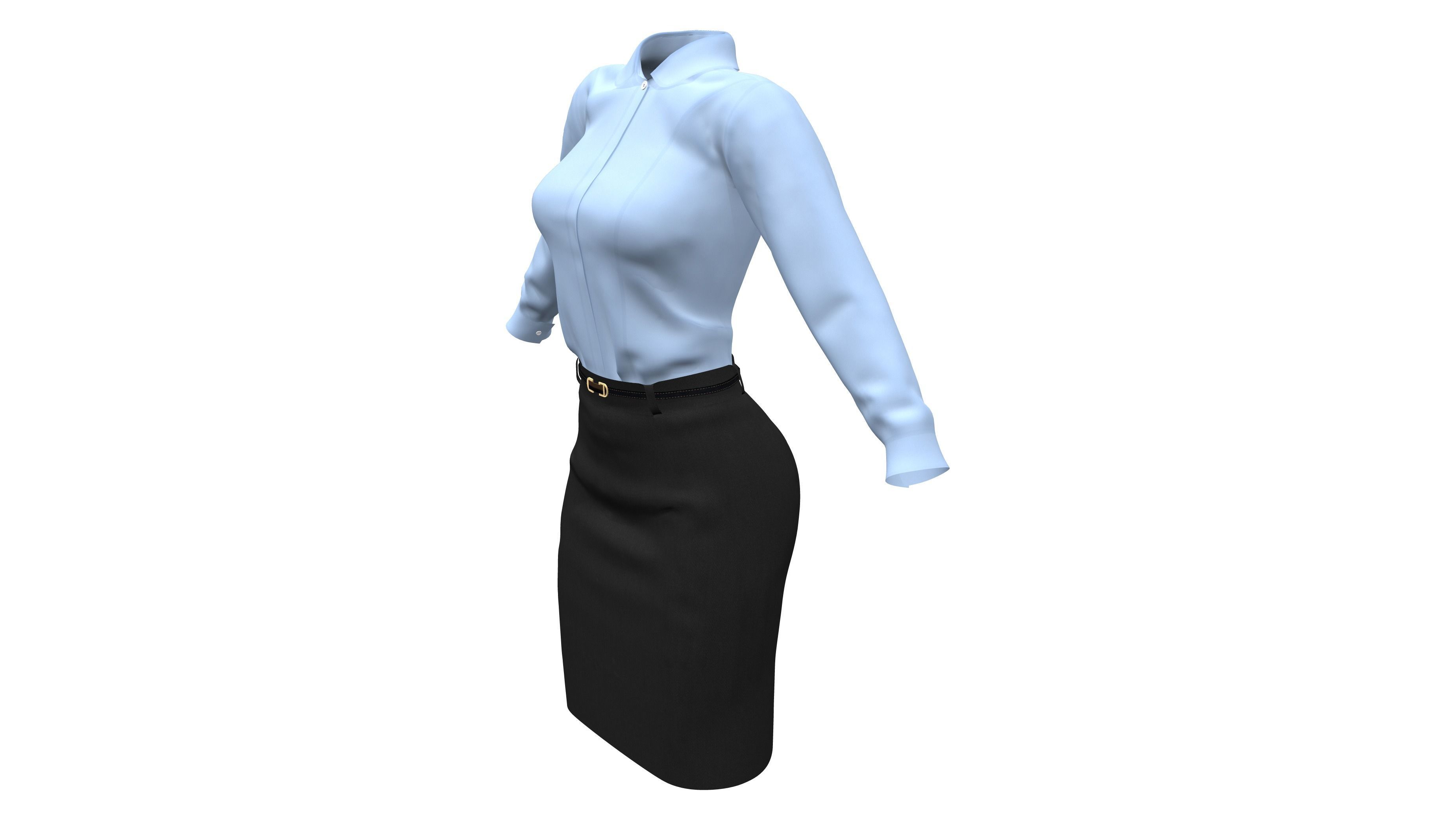 Female Formal Business Shirt Skirt Outfit Low-poly 3D model_5