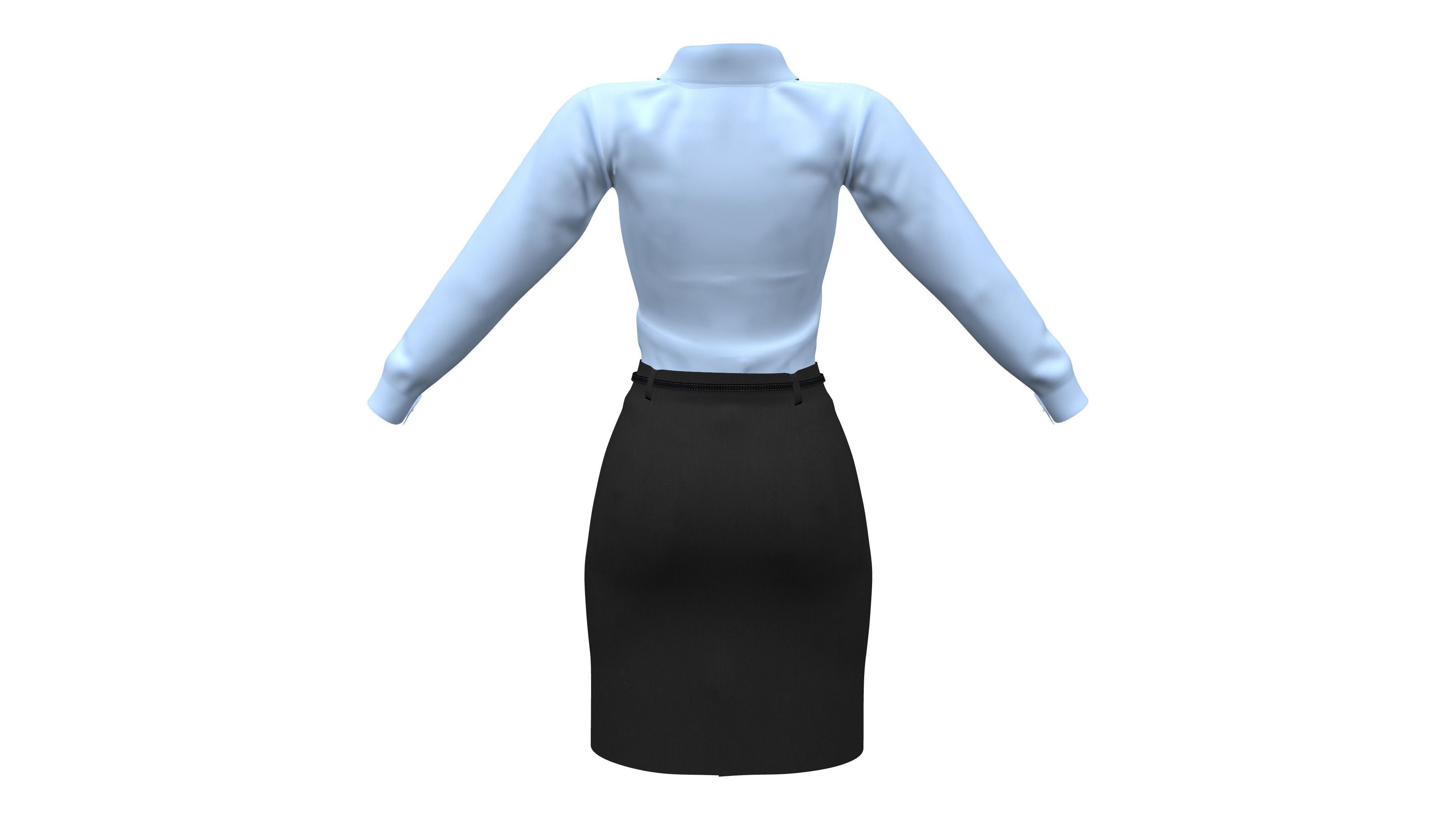 Female Formal Business Shirt Skirt Outfit Low-poly 3D model_7