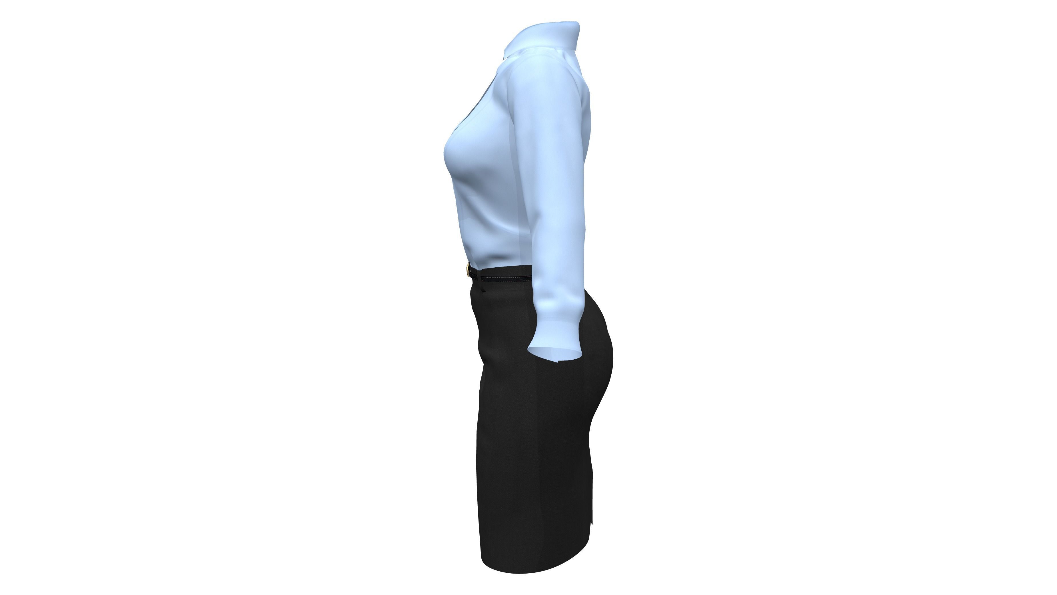 Female Formal Business Shirt Skirt Outfit Low-poly 3D model_6