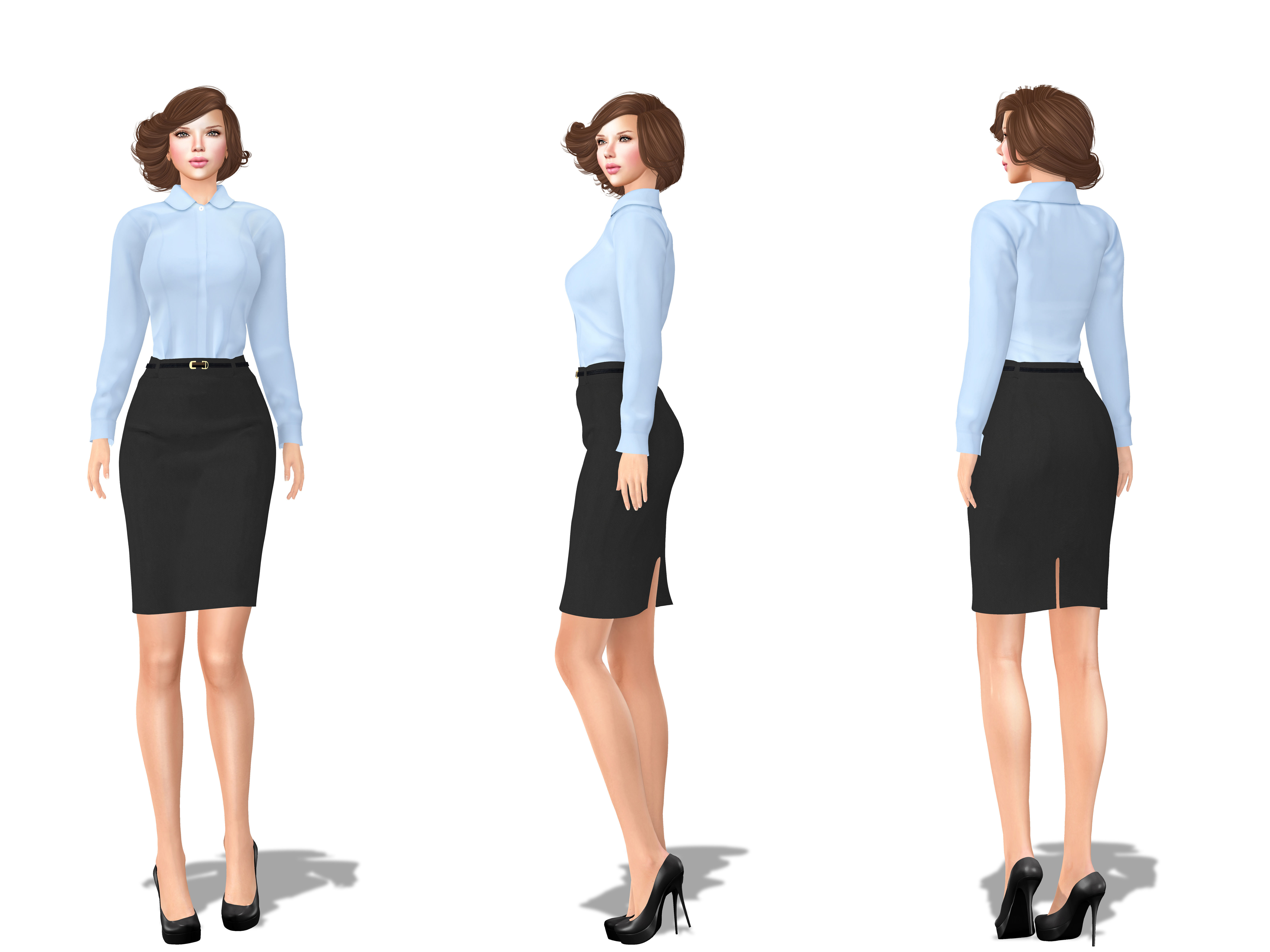 Female Formal Business Shirt Skirt Outfit Low-poly 3D model_2