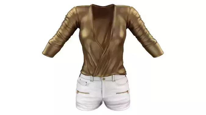 Silk Wrap Shirt With Zip Mini Shorts Outfit