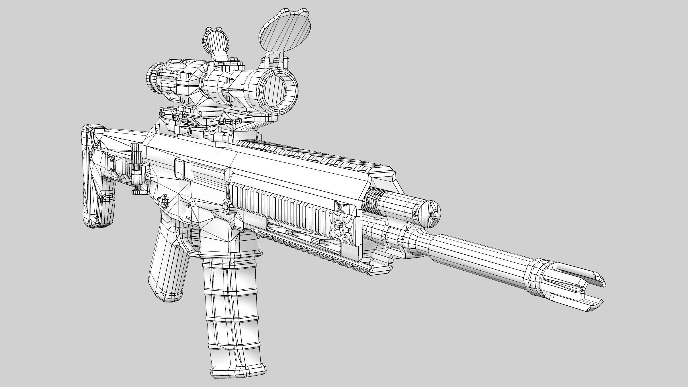 Cyberpunk Futuristic White Riffle Machine Gun Low-poly 3D model_6