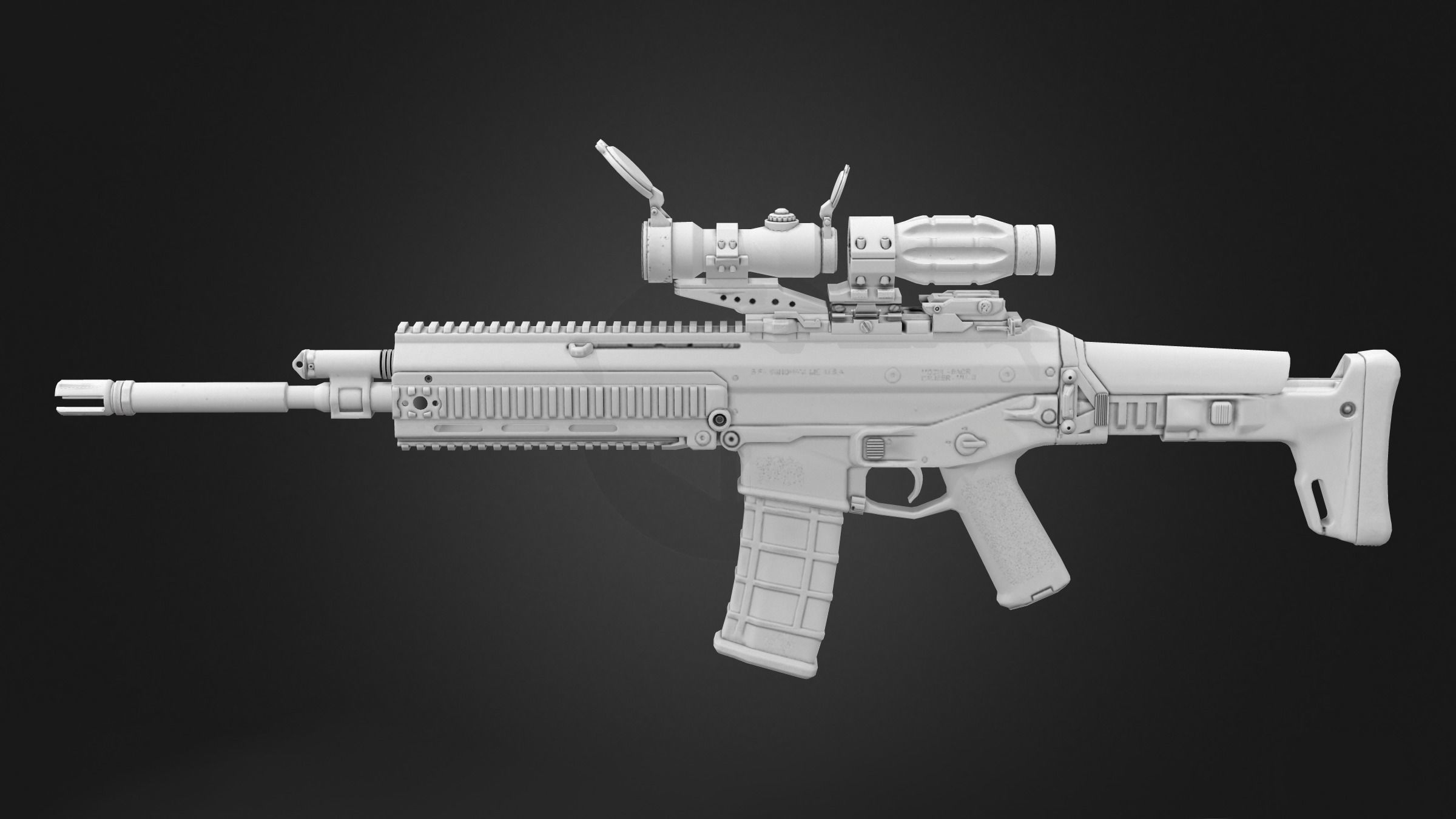 Cyberpunk Futuristic White Riffle Machine Gun Low-poly 3D model_7