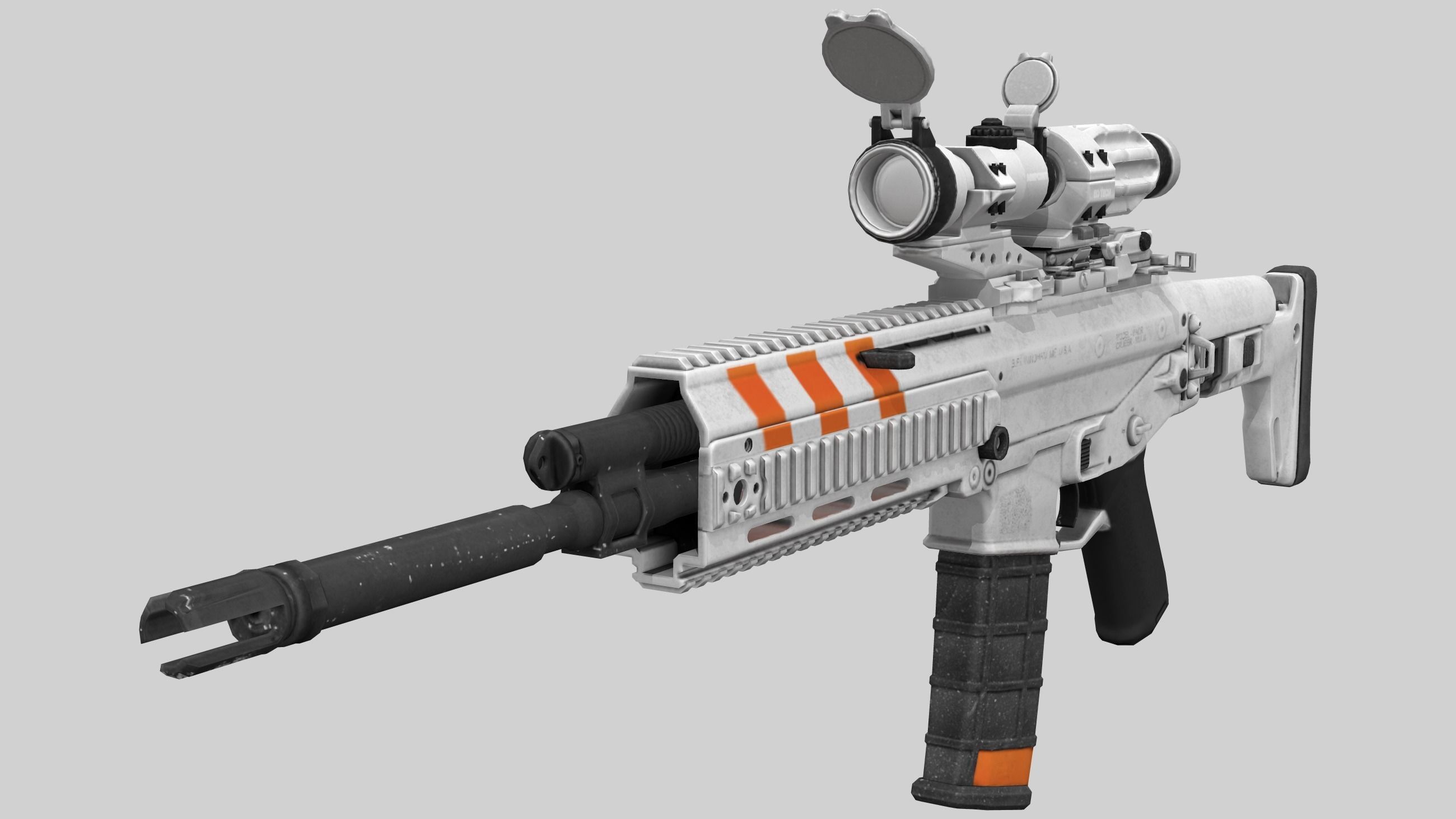 Cyberpunk Futuristic White Riffle Machine Gun Low-poly 3D model_2
