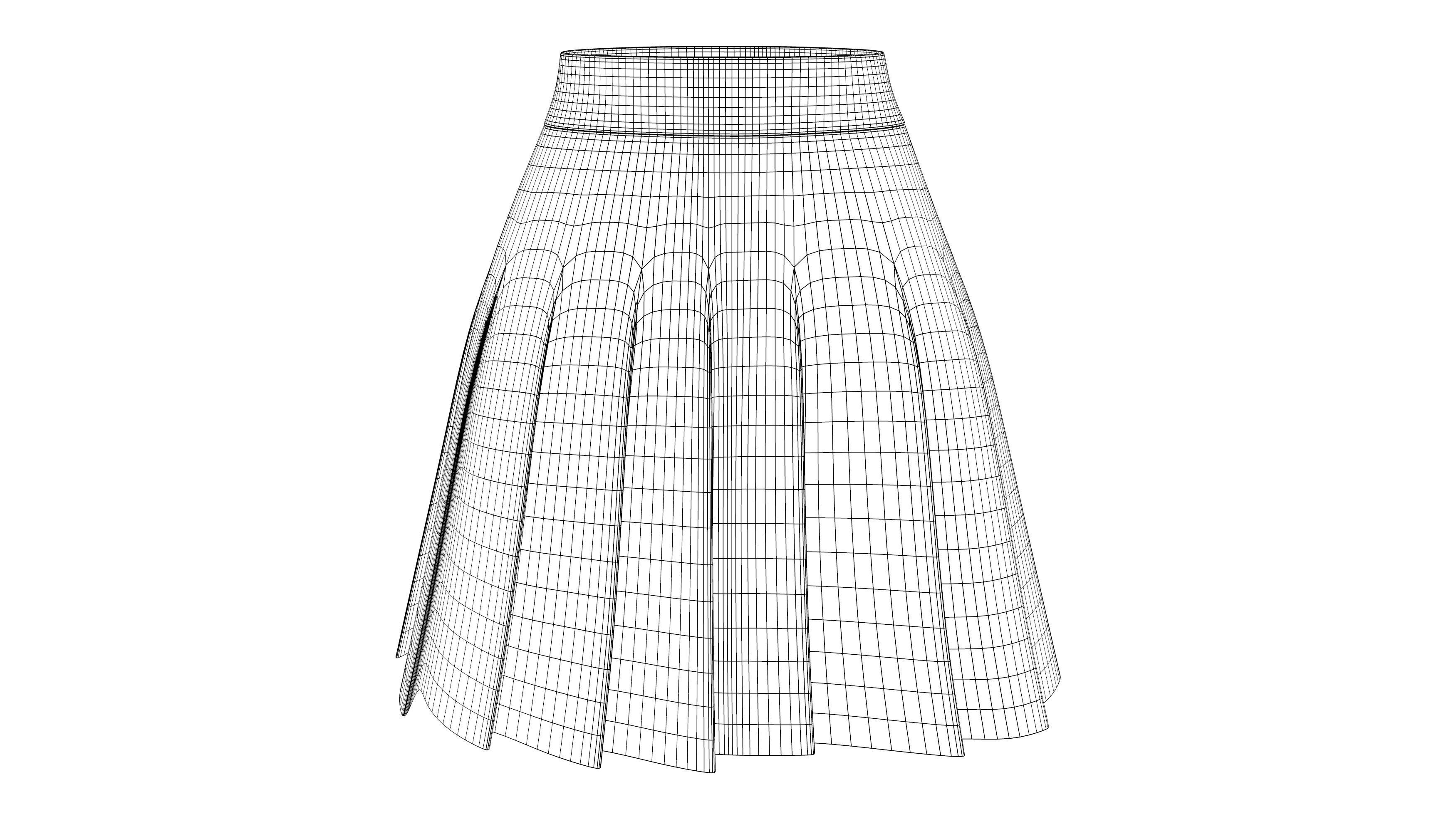 Japanese High Waist Manga Pleated Skirt Low-poly 3D model_7