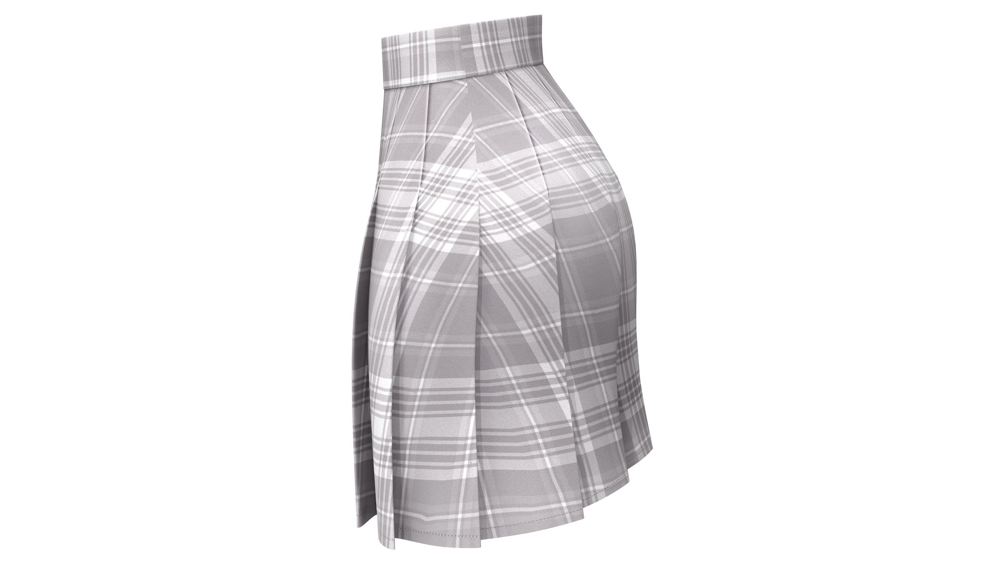 Japanese High Waist Manga Pleated Skirt Low-poly 3D model_5