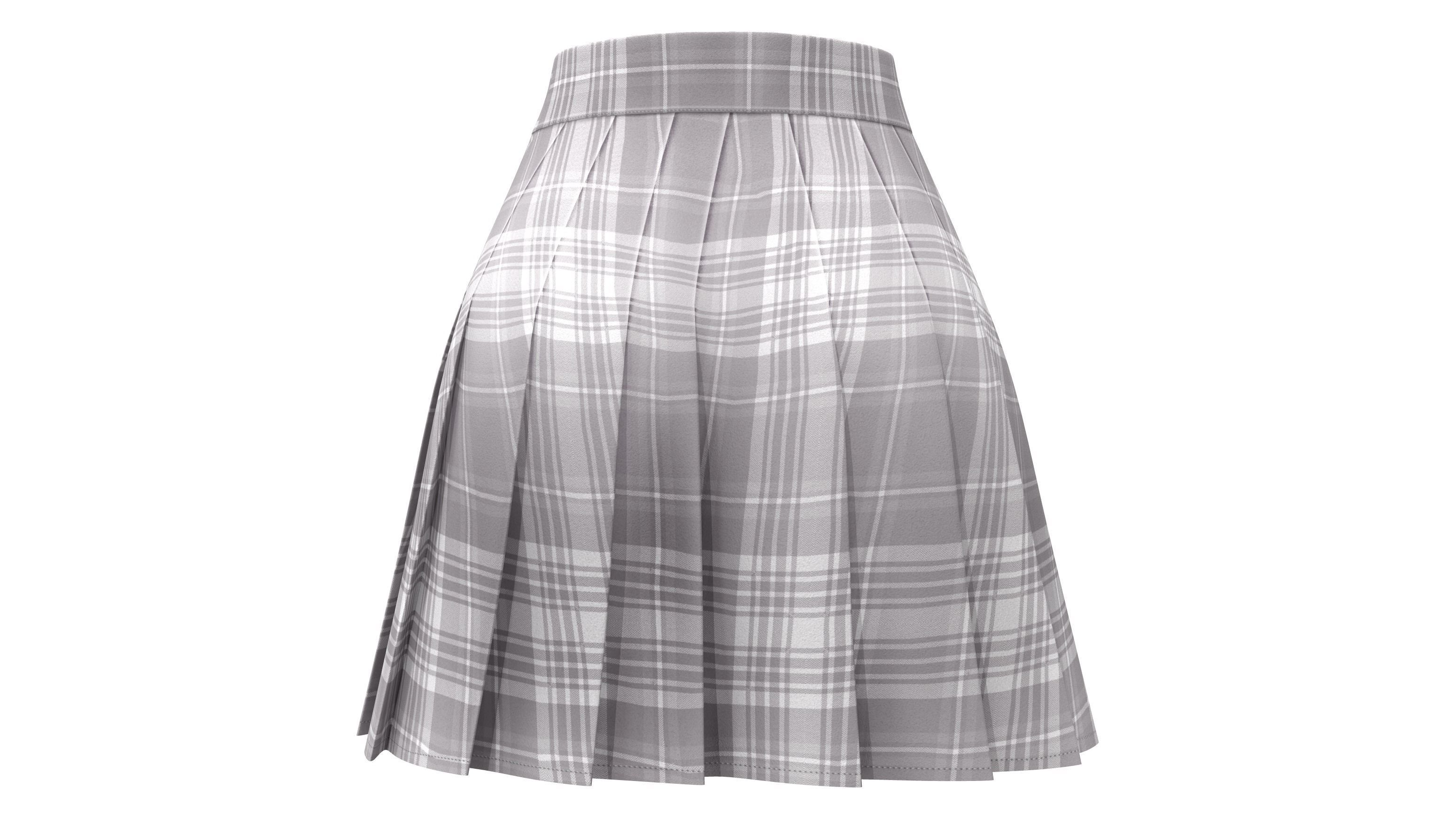 Japanese High Waist Manga Pleated Skirt Low-poly 3D model_6