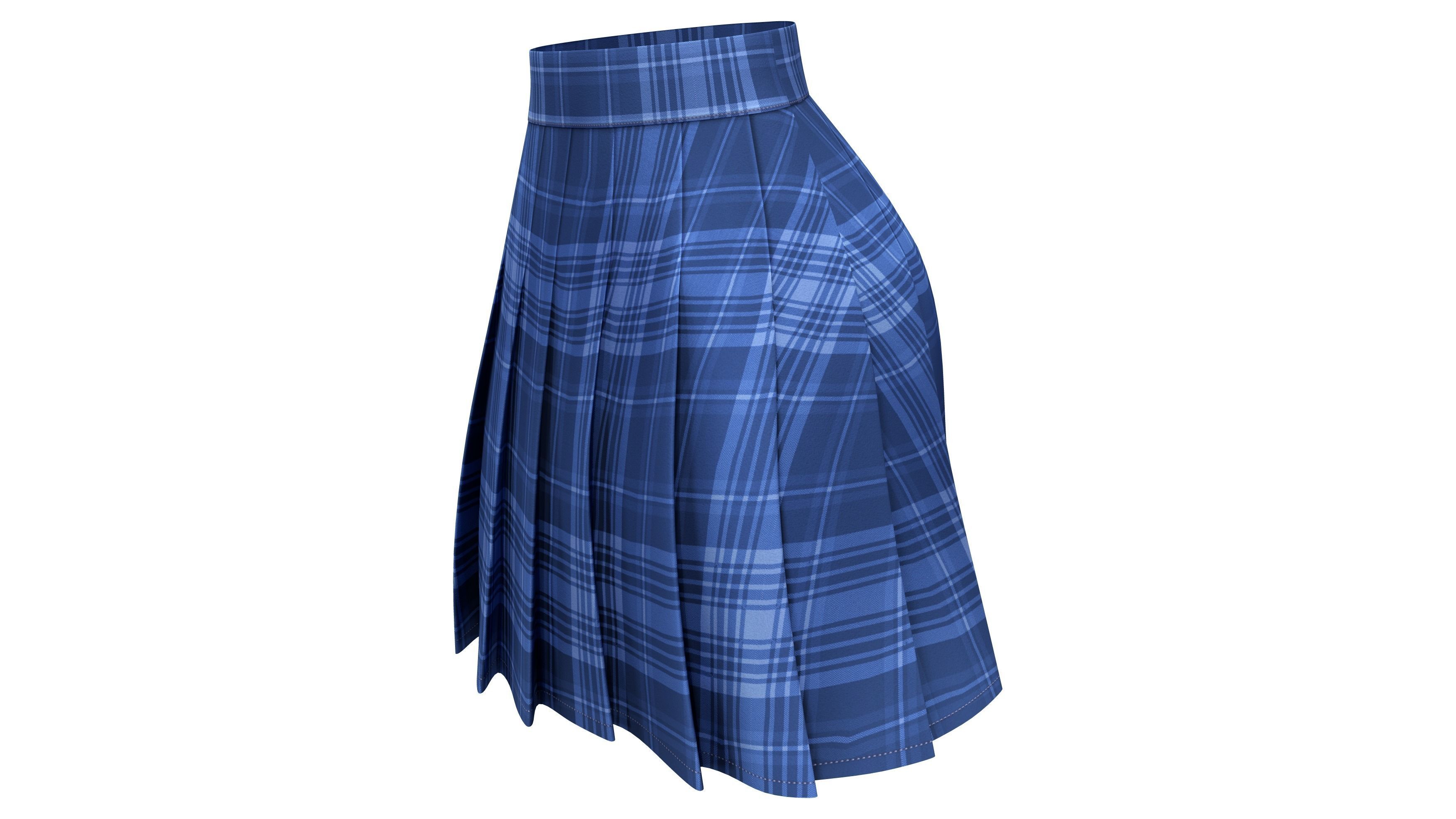 Japanese High Waist Manga Pleated Skirt Low-poly 3D model_3
