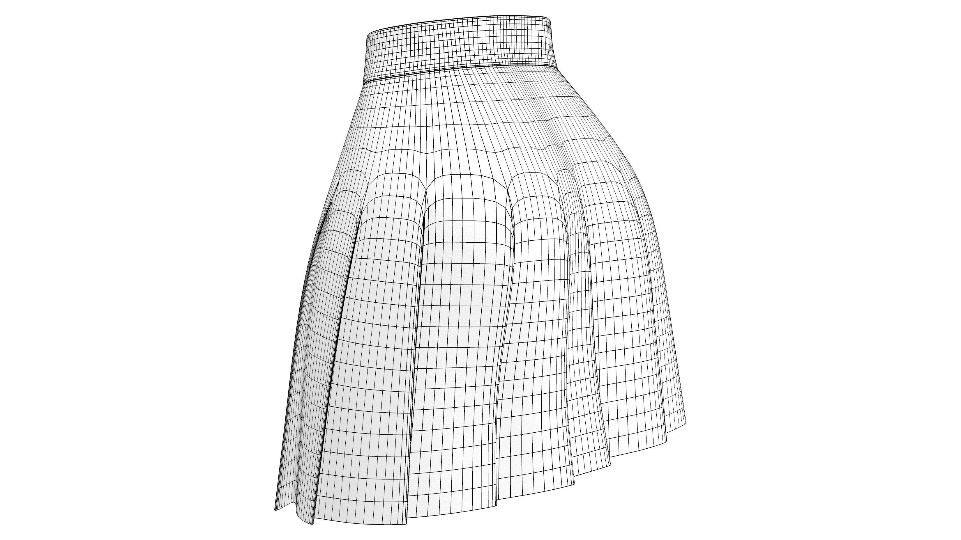 Japanese High Waist Manga Pleated Skirt Low-poly 3D model_8