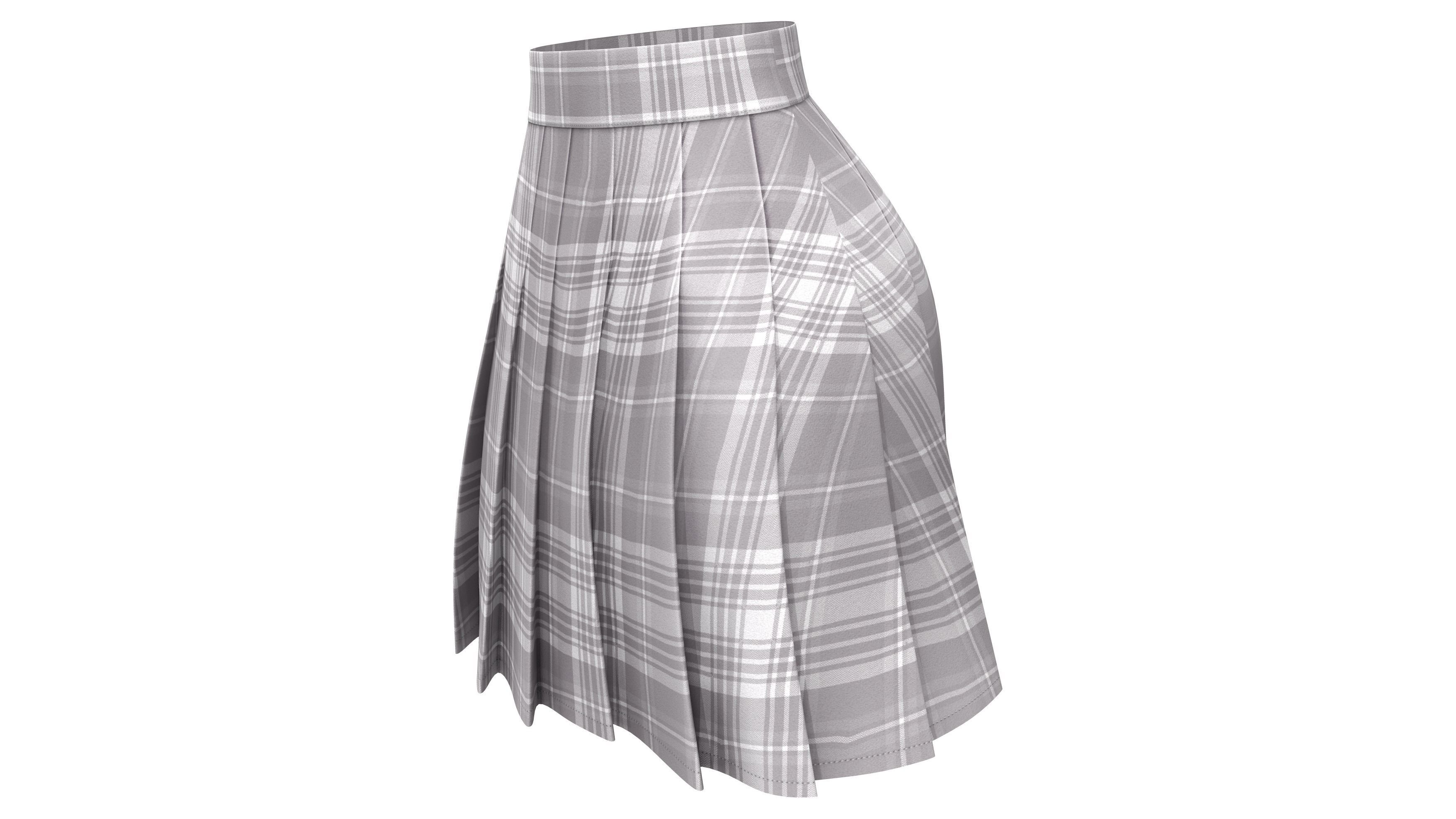 Japanese High Waist Manga Pleated Skirt Low-poly 3D model_2