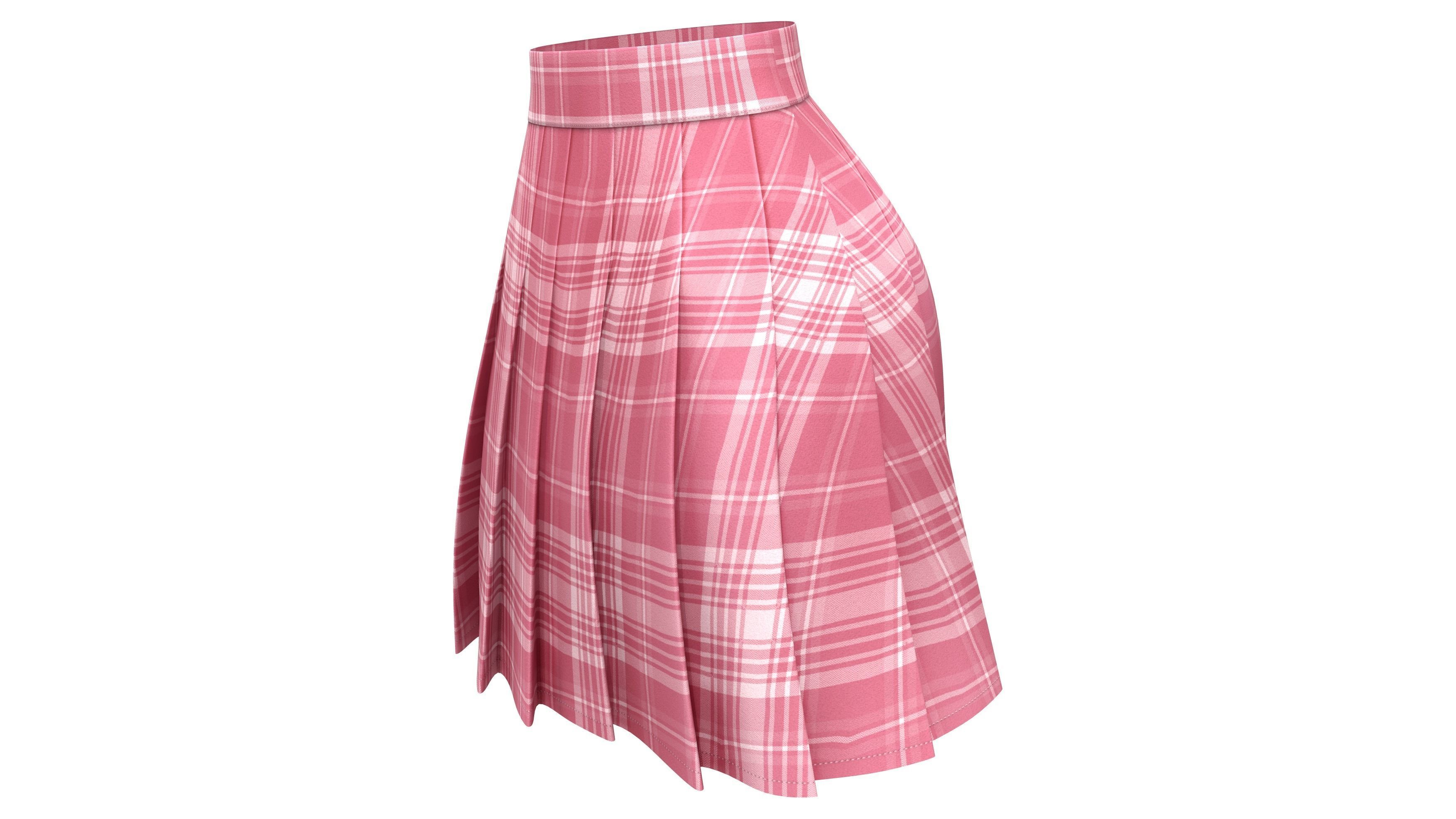 Japanese High Waist Manga Pleated Skirt Low-poly 3D model_4