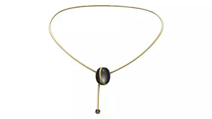 Gold Cord Necklace With Black Obsidian Stone Low-poly 3D model