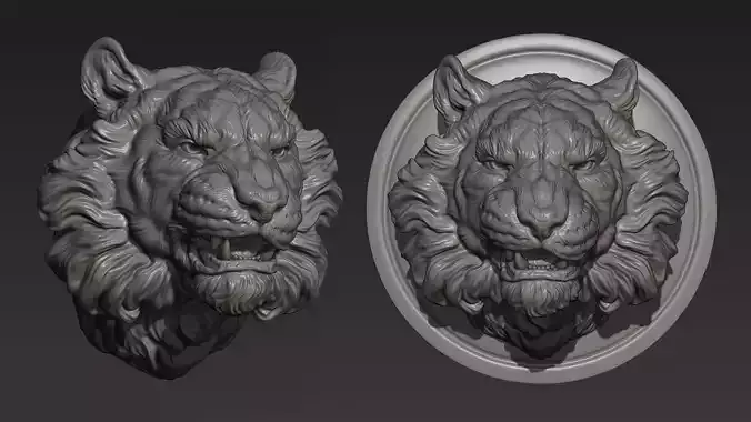 Tiger head shaggy 3D print model